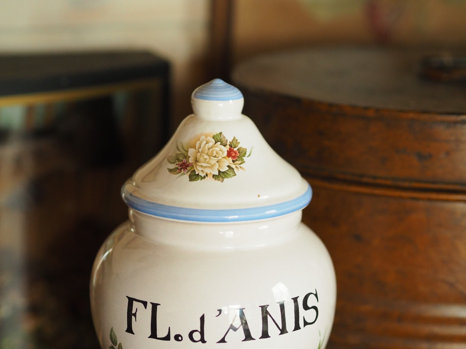 Vintage French Transferware Floral Apothecary Chemists Drug Jar Fleur de Anis