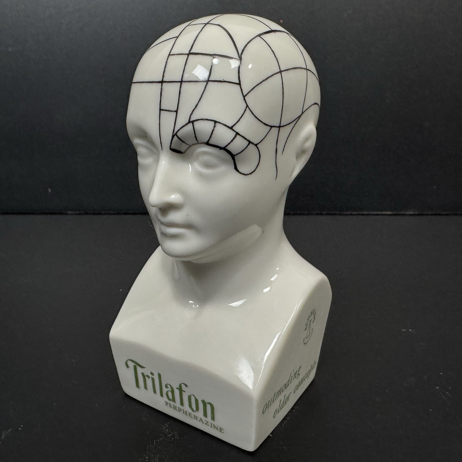 Schering TRIFALON Full-Range Tranquilizer Phrenology Head Ceramic Bust 1960s