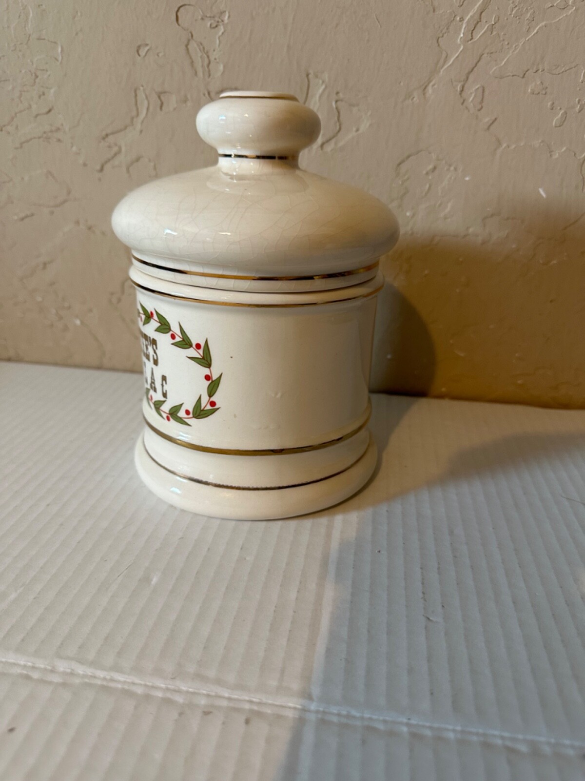VINTAGE CERAMIC APOTHECARY JAR WITH LID- “T. J. BATIE’S TITRALAC”