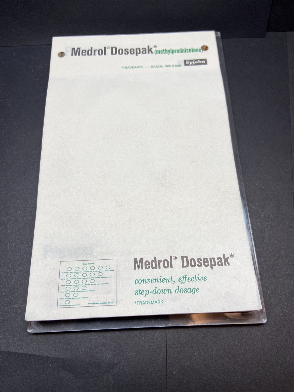 1966 Vtg Advertising Upjohn Dr Script Desk Pad Medrol Medicine Pharmaceuticals