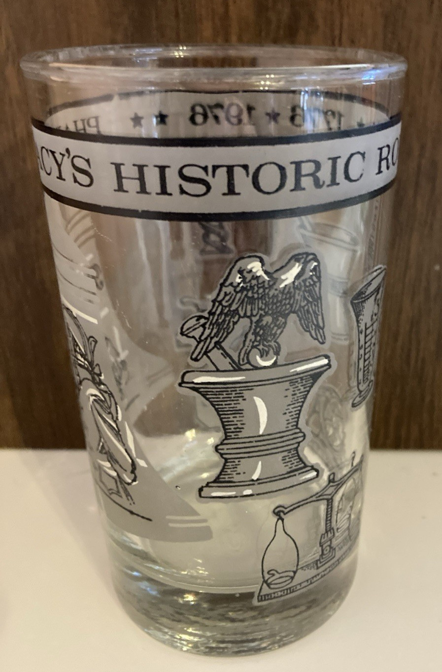 Vintage PHARMACY’S HISTORIC ROLE ~ 1776-1976 Frosted Glass