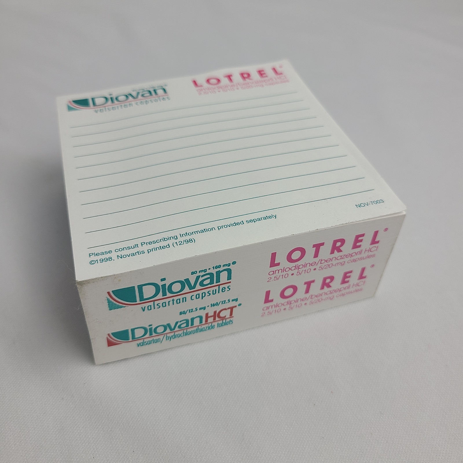 Vintage Diovan Lotrell Pfizer Notepad Cube Sticky Notes Pharmaceutical Drug Rep