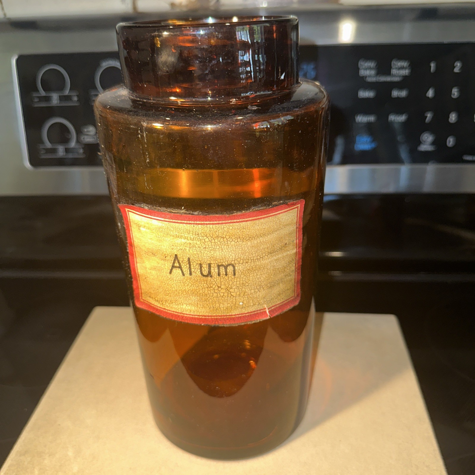 Antique Amber Alumen Apothecary Large Glass Jar, 1920s ~ 10 Inches Tall ~