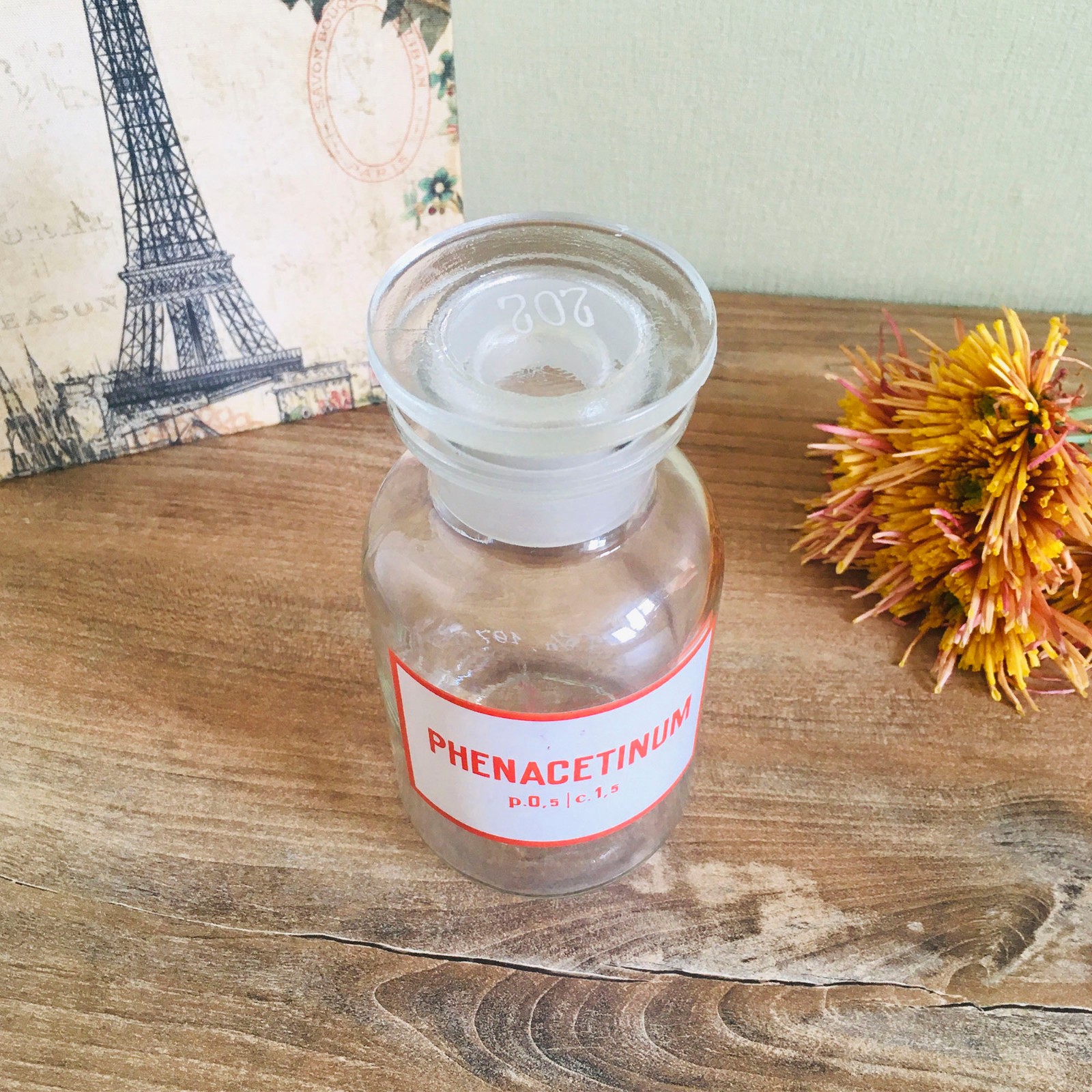 Vintage Apothecary Glass Jar Bottle with lid, Pharmacy Medical Decor, Medicine