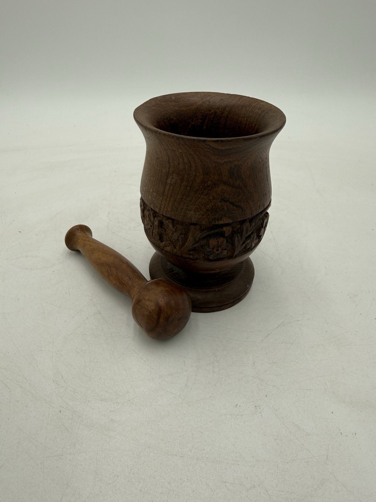 Vintage Wood Carved Mortar Pestle RX Apothecary Pharmacopoeia Homestead