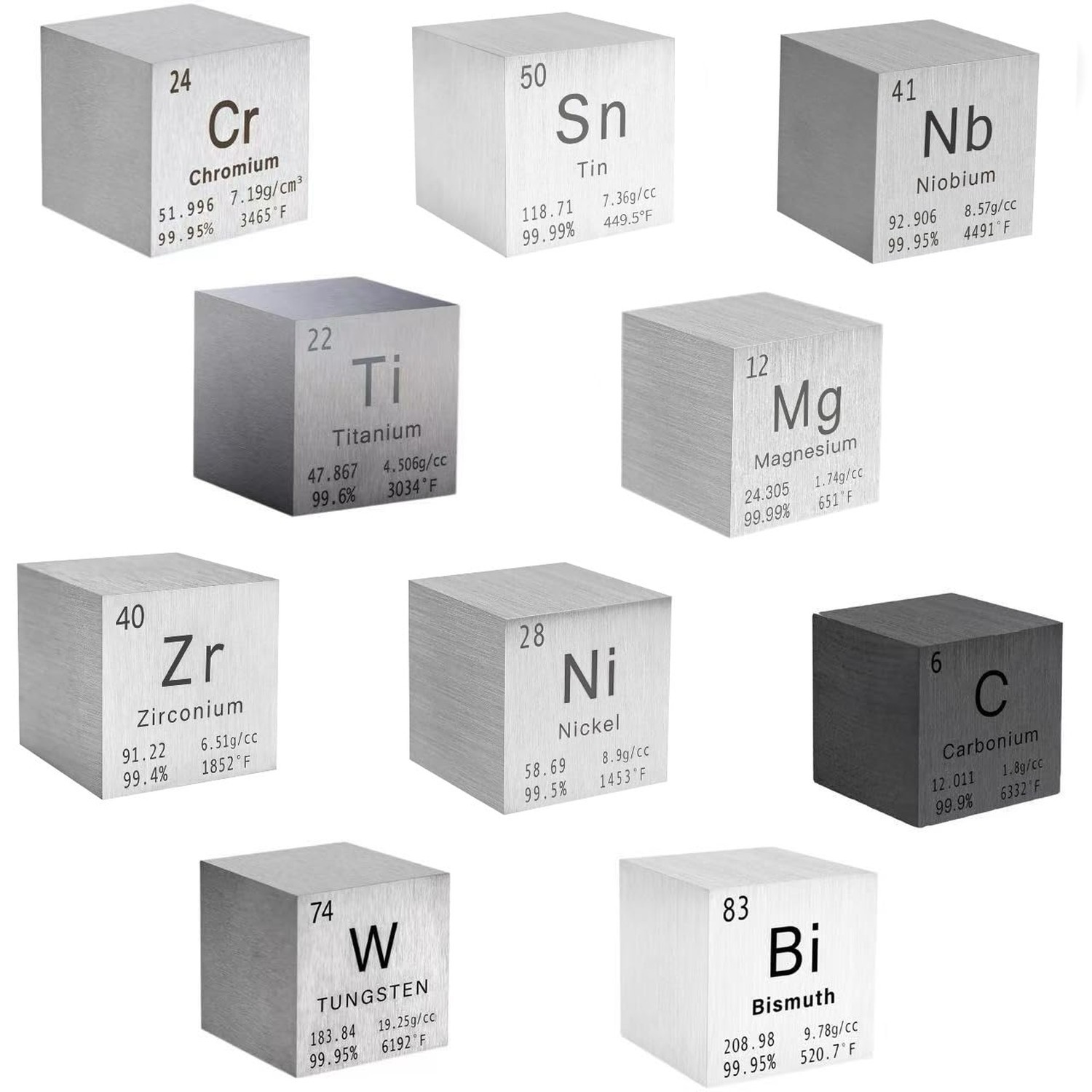 10 Pieces Element Cube Set 1” Tungsten Metal Cube, Periodic-Table of Elements…