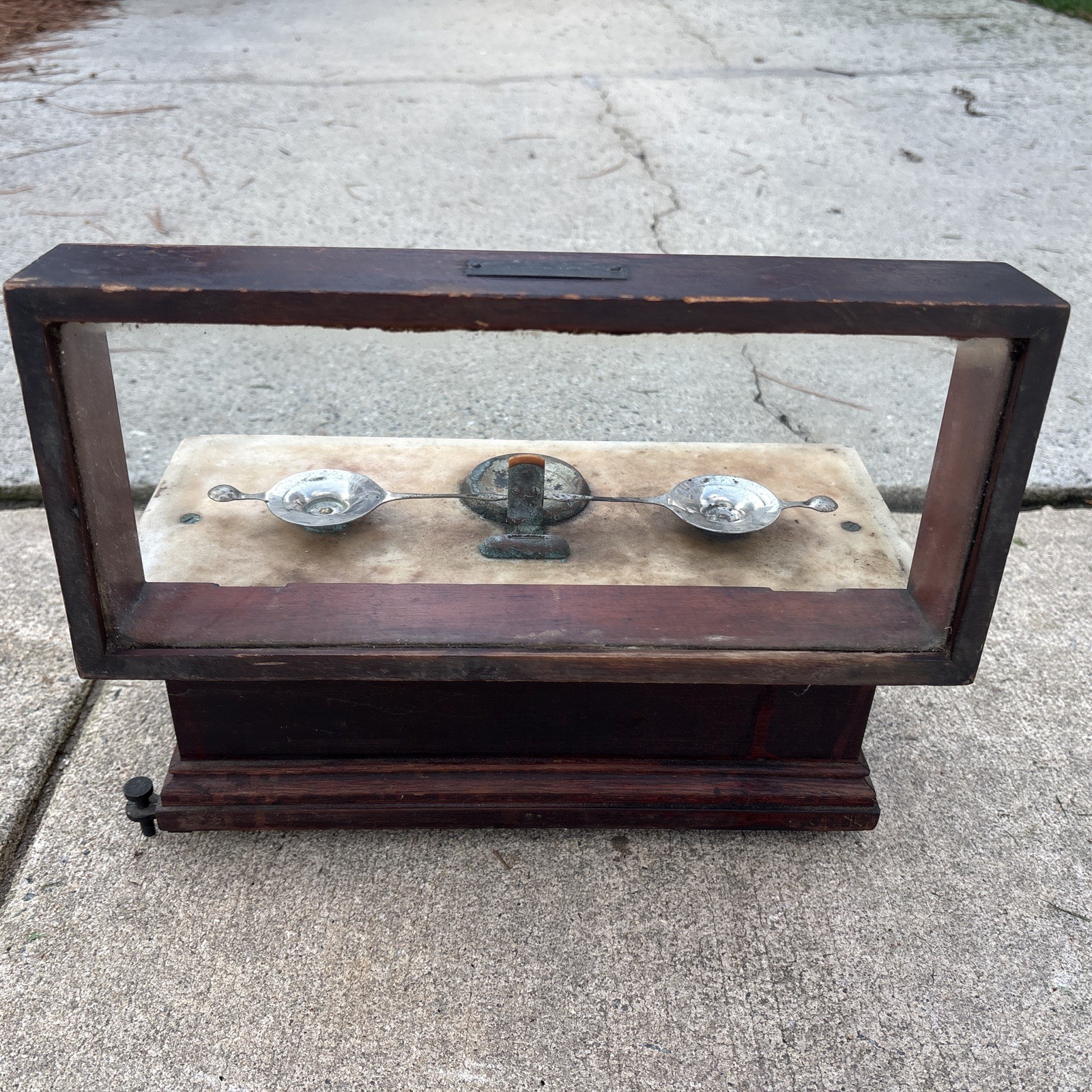 Antique Marble & Wood Apothecary Pharmacist Balance Gold Bouillon Scale Rustic