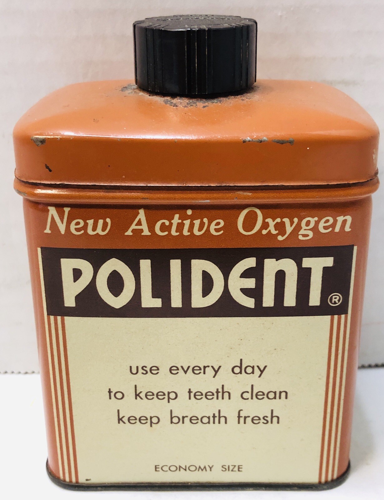 Vintage Polident Metal Can 10.5oz Economy Size “New Active Oxygen” Block Drug Co
