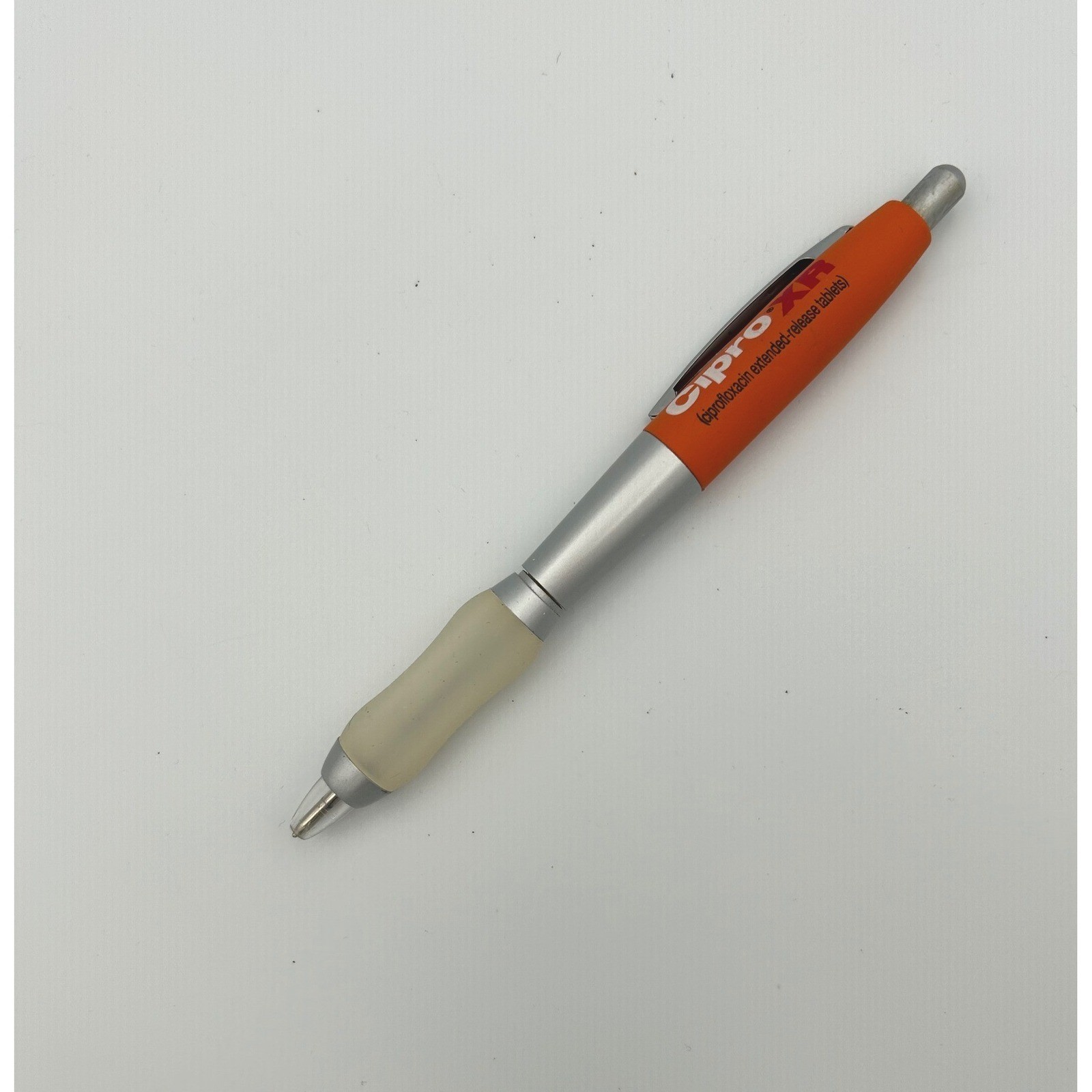 Vintage Cipro XR Pharmaceutical Advertising Pen Orange Silver Retractable Pharma