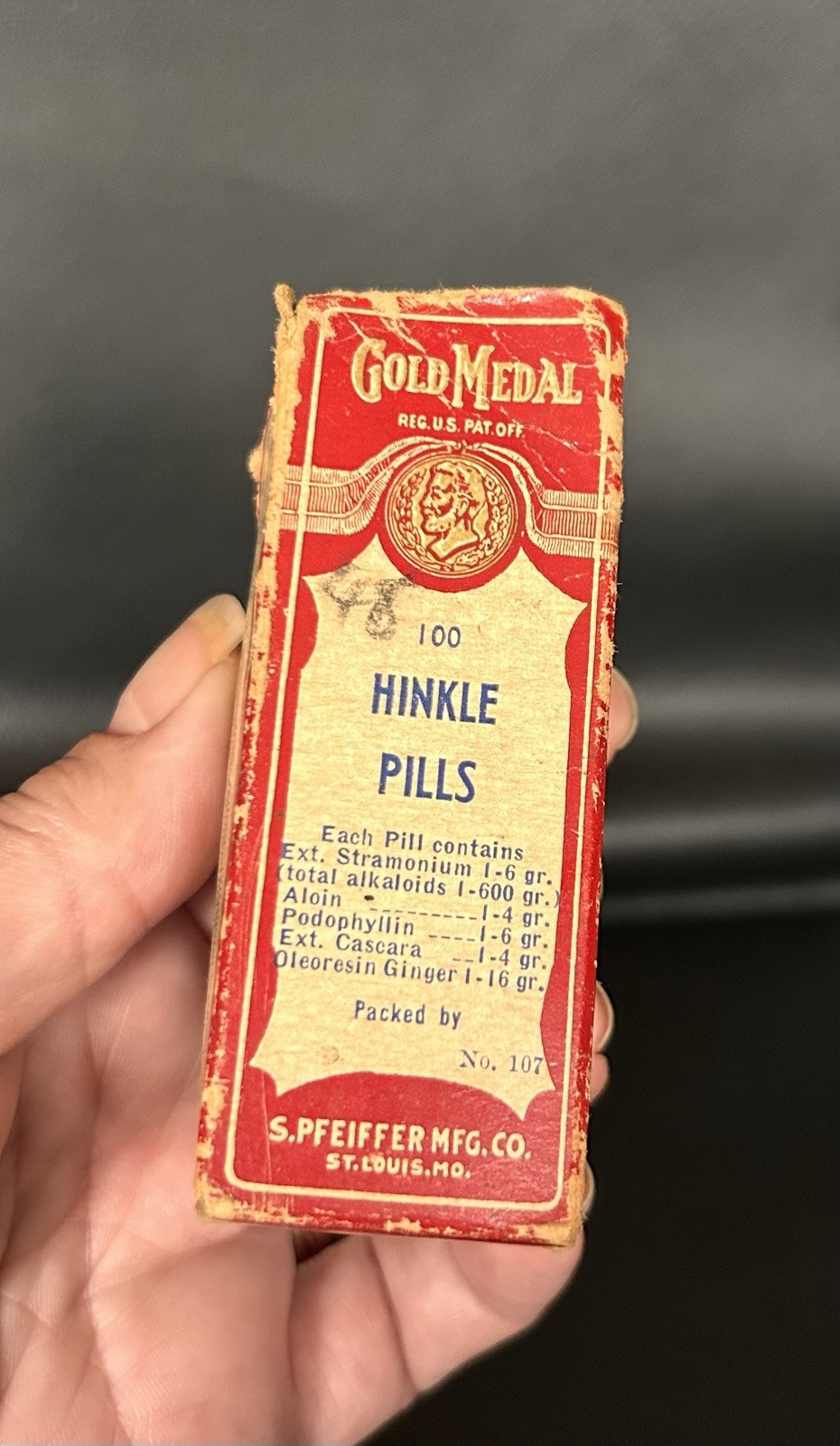 Vintage Gold Medal Hinkle Pills Laxative Medicine with Box-S. Pfeiffer Mfg. Co.