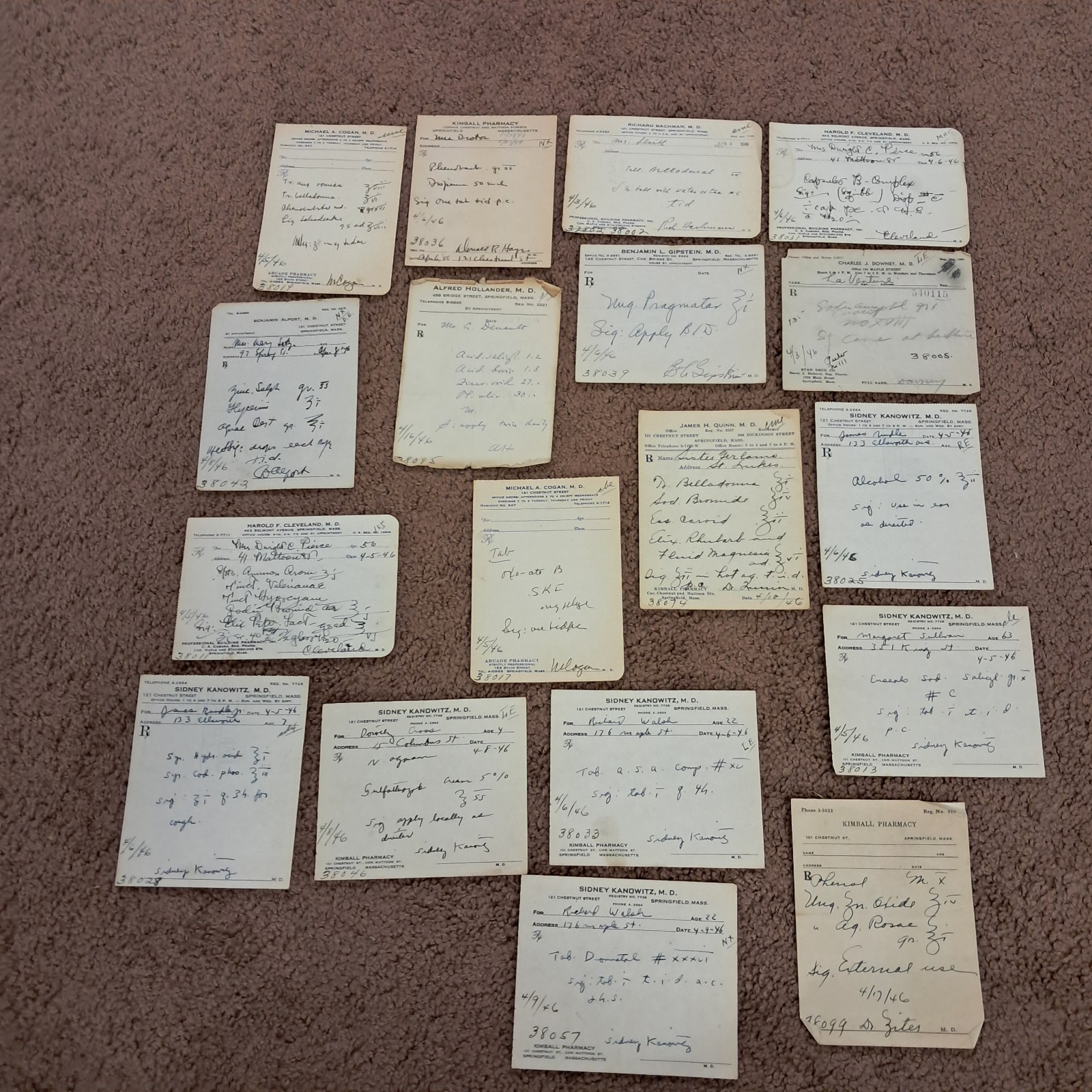 Qty 18 Pharmacy Scripts From 1946 Springfield Mass