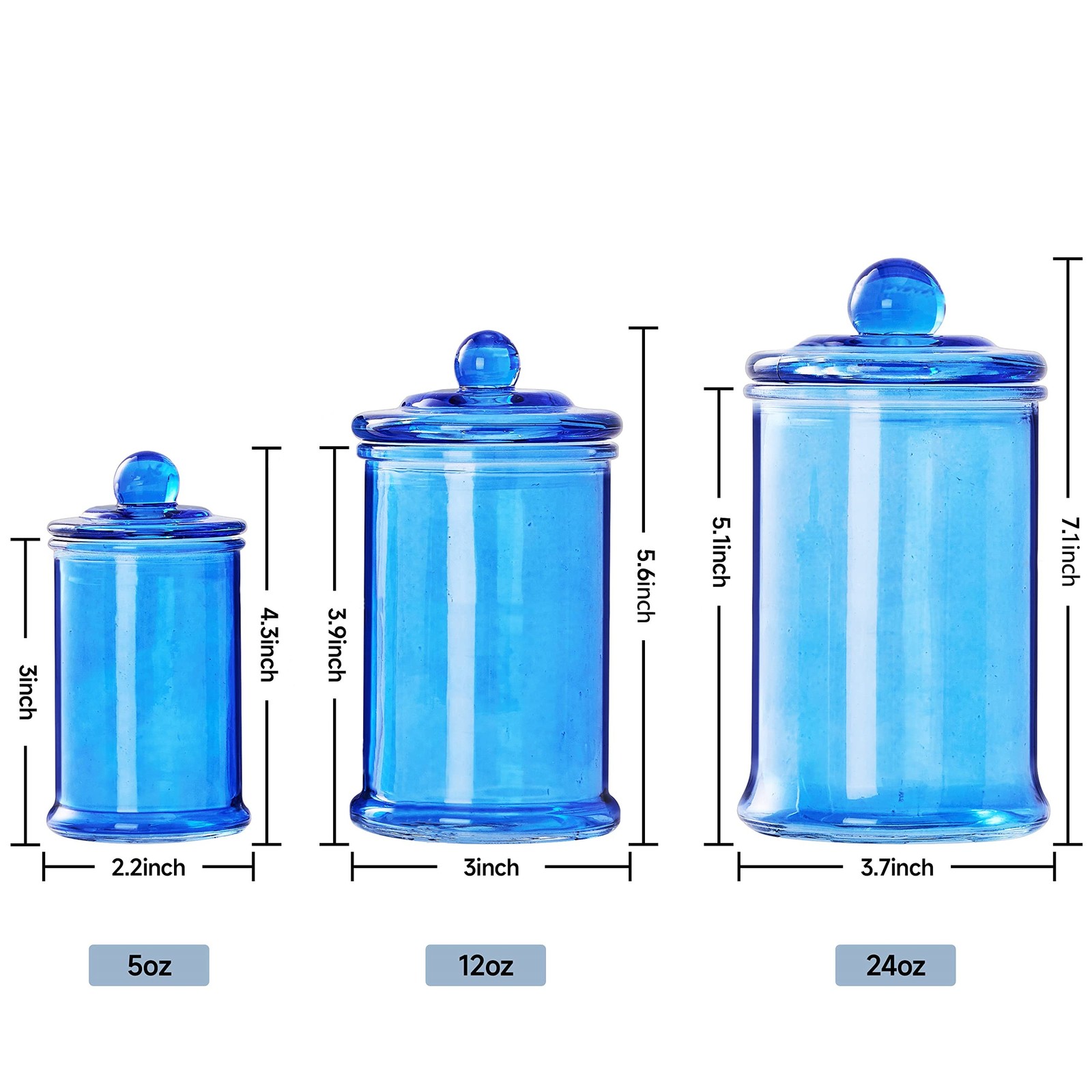 KMwares 3PCs Set Small Glass Premium Quality Apothecary Jars with lids Bathro…