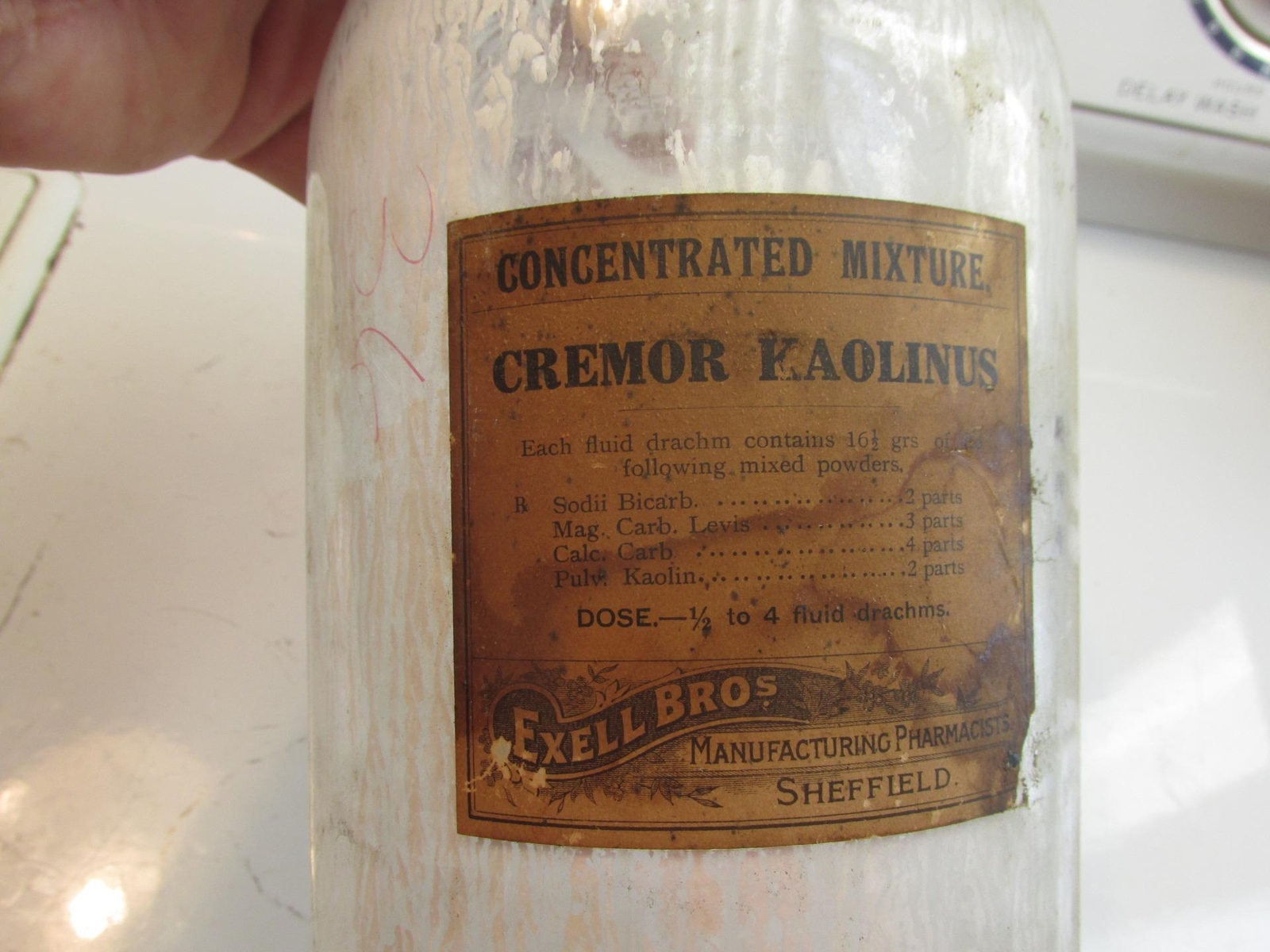 Large Glass Jug Cremor Kaolinus Exell Bros Sheffield 100 Years old