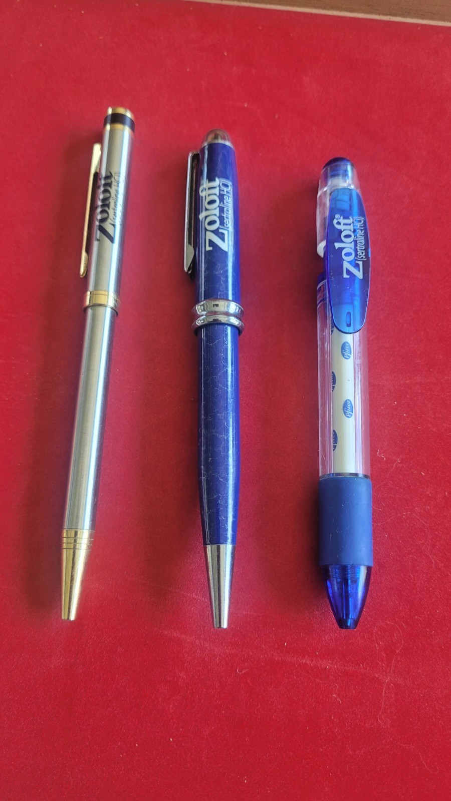 Zoloft Pen Lot Of 3 Metal Drug Rep Pharmaceutical Promo Advertising Read