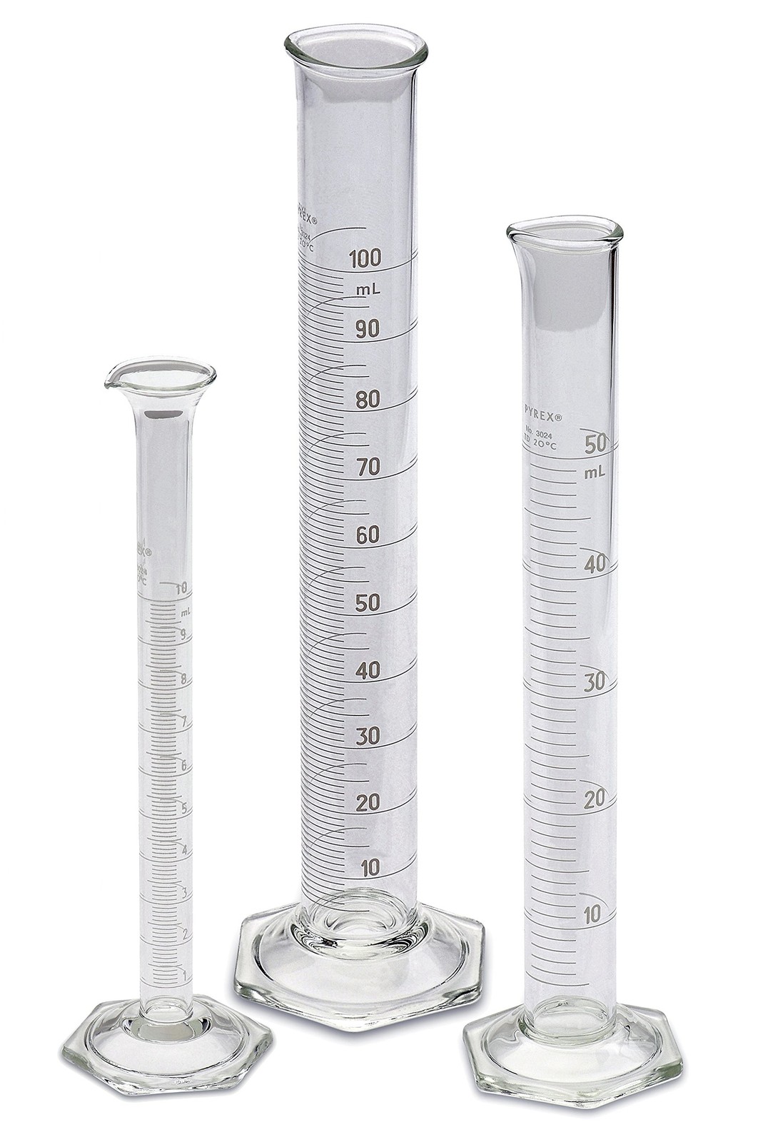 Corning Pyrex #3024 Single Metric Scale, Glass Graduated Cylinder Set – 3 Siz…