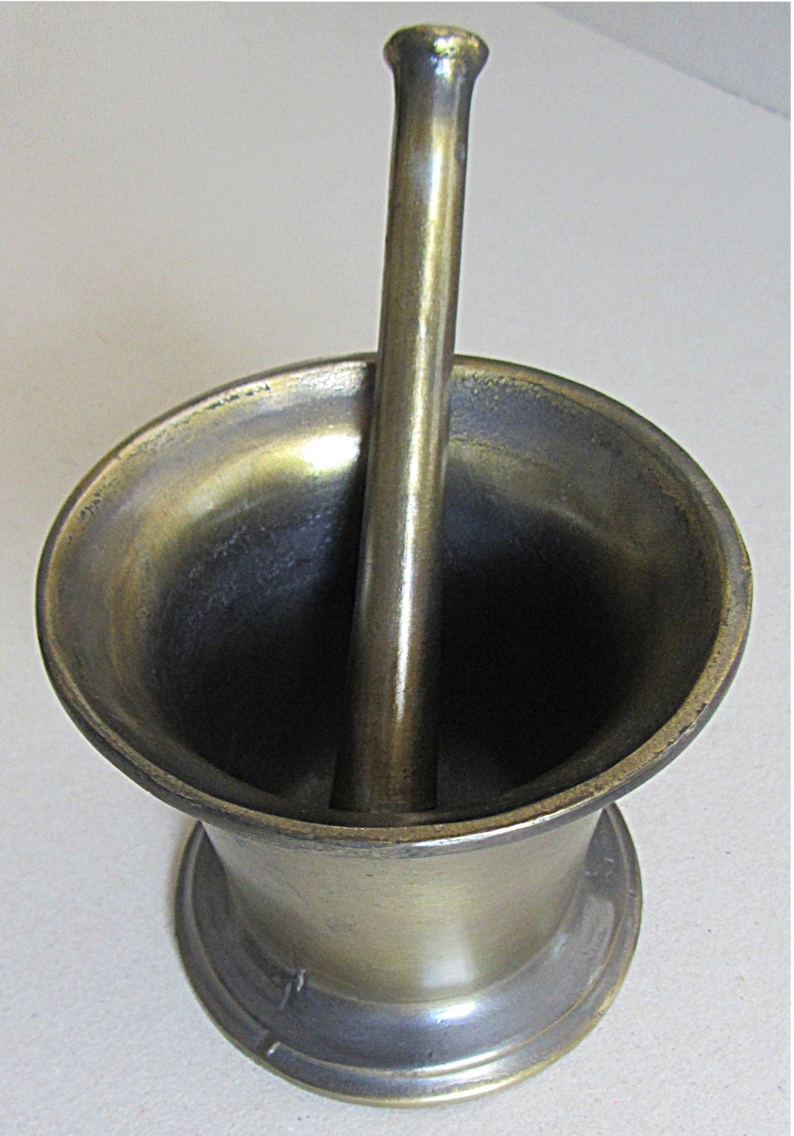 VINTAGE APOTHECARY BRASS PLATED MORTAR & PESTLE~3 7/8″ TALL~4.5″ TOP~4″ BASE