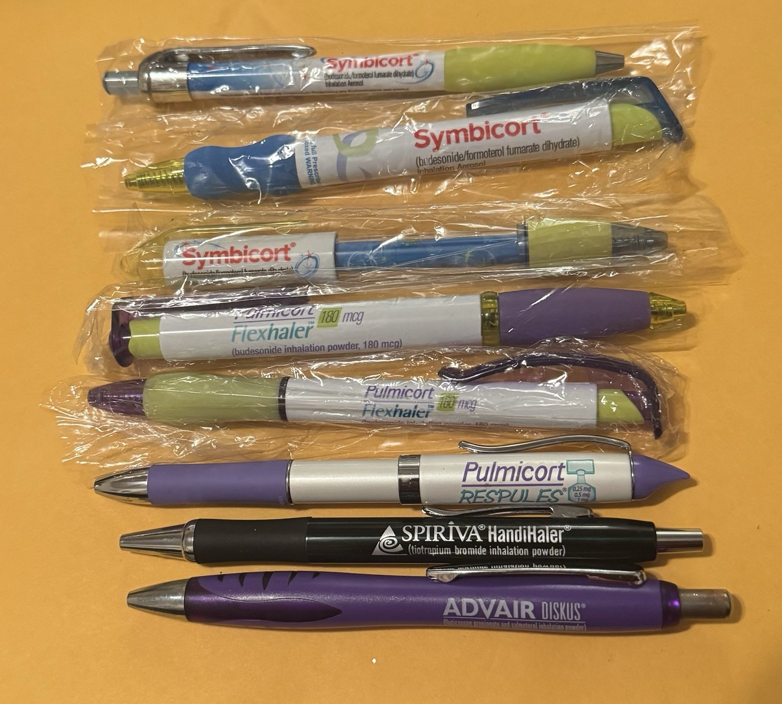 Inhalers Lot of 8 Pharmaceutical Promo Pens Symbicort Pulmicort Spiriva Advair