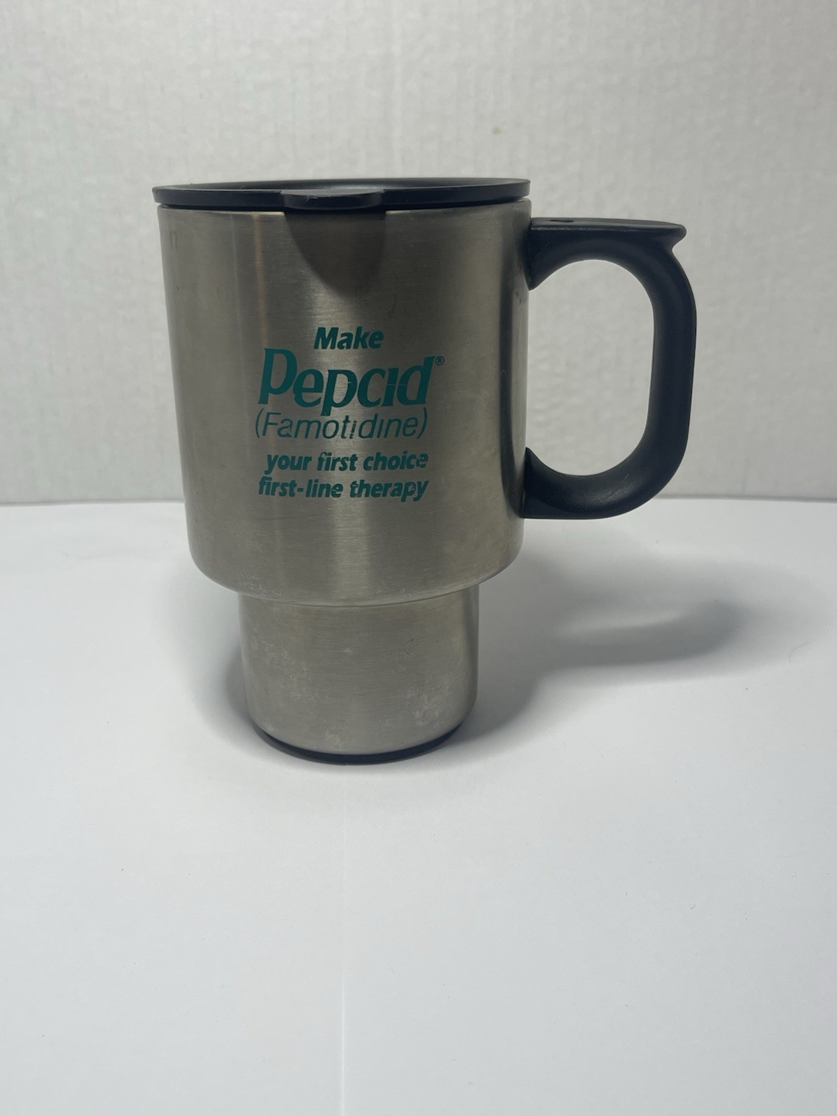 PEPCID Pharmaceutical Chrome Travel Mug New With Wrapper Over 20 Year Old Merck