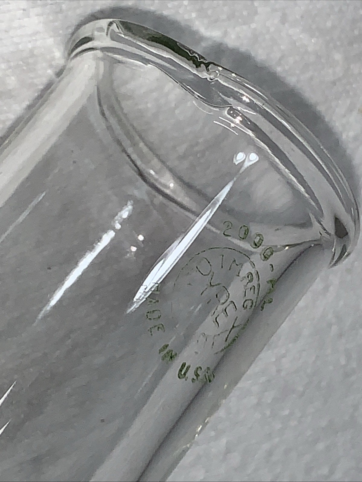 PYREX 2000mL Vtg Laboratory Flask Side Vent Glass Long Neck Round Bottom 14″ USA