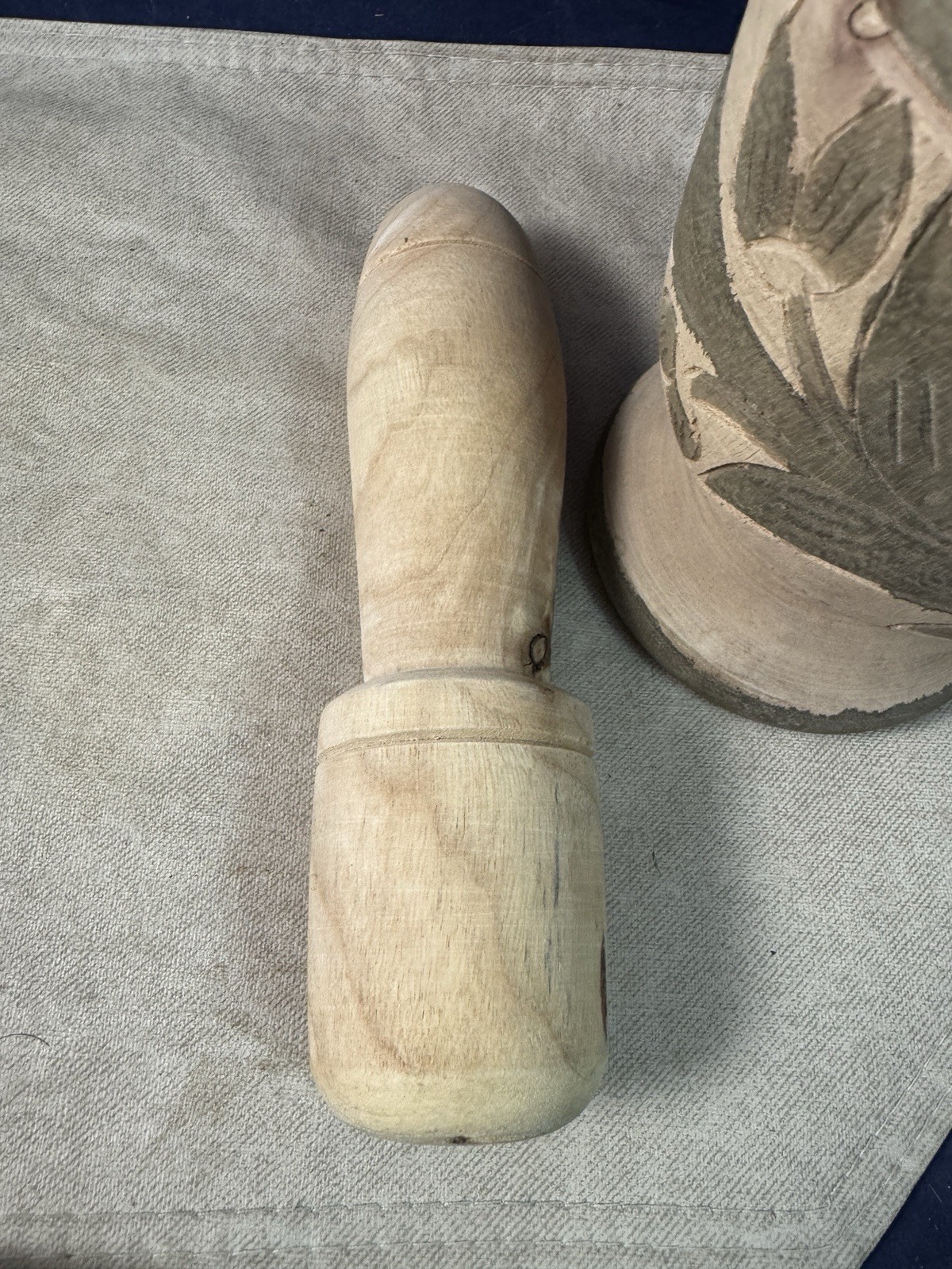 Hand Carved/Painted Wood Mortar And Pestle Apothecary Grinder 6.5″ and 8” Tall