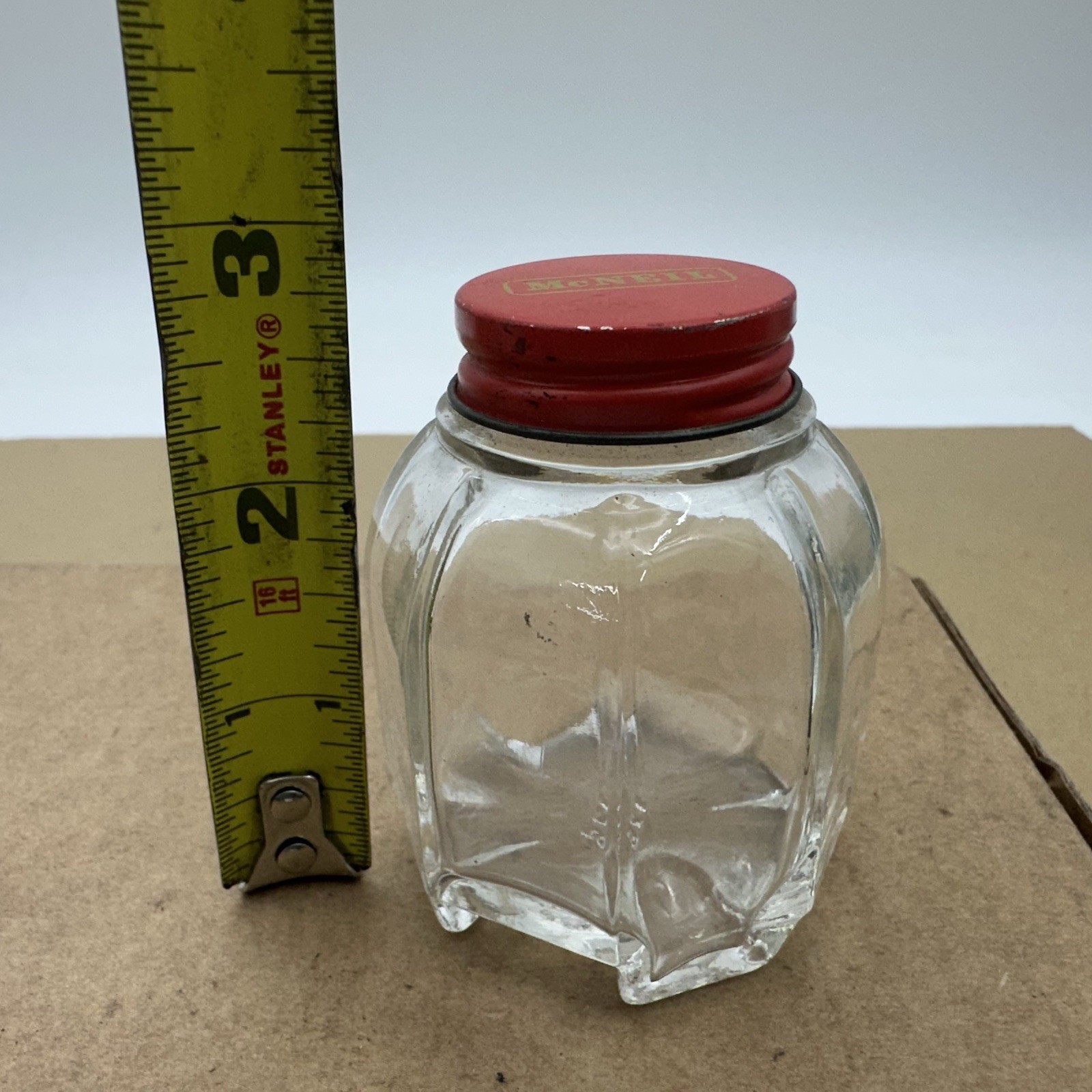 RARE Vintage McNeil Clear Glass Medicine Bottle display/collectible Unique Shape