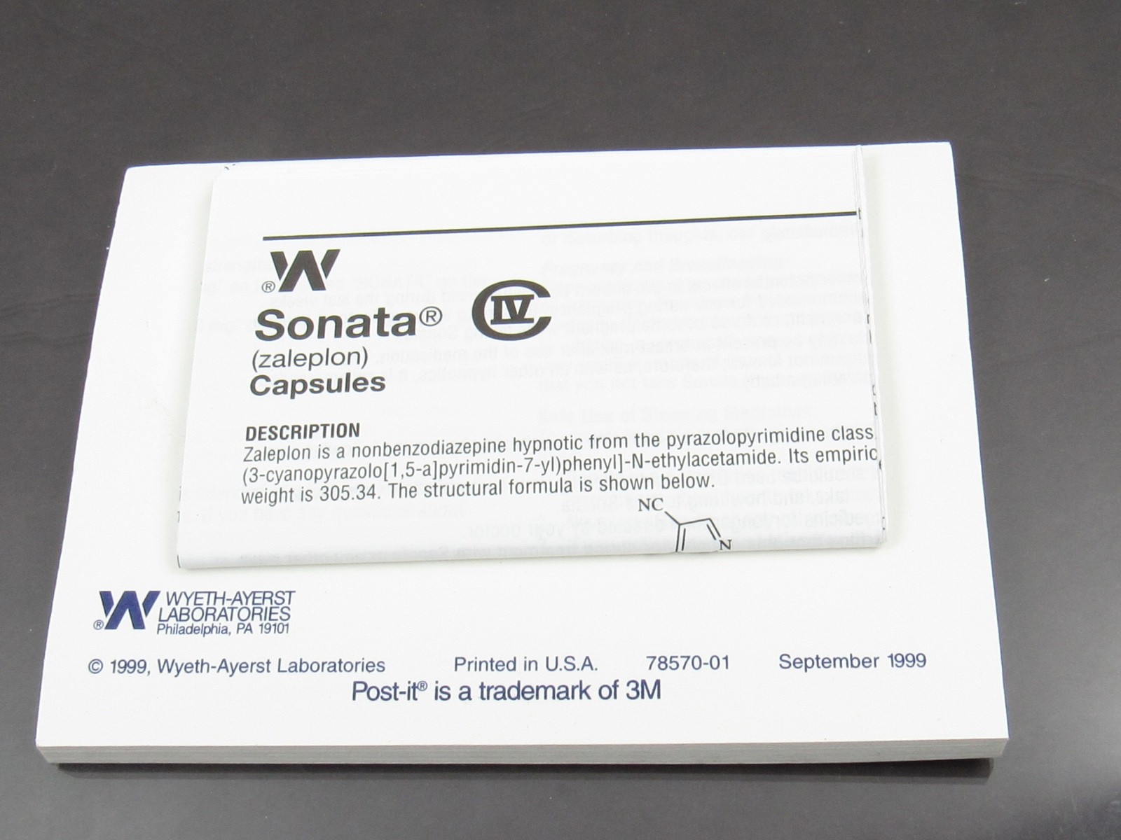 Sonata CIV PEN + Sticky Notes Drug Rep Pharmaceutical Promo Advertising w/ Info