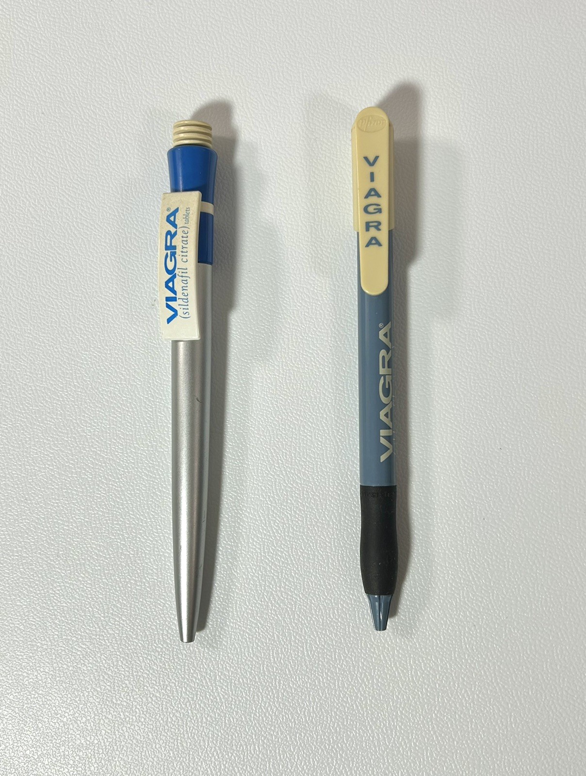 2 Vintage Viagra Pens Pfizer Drug Promotional Blue Gray Pharmaceutical
