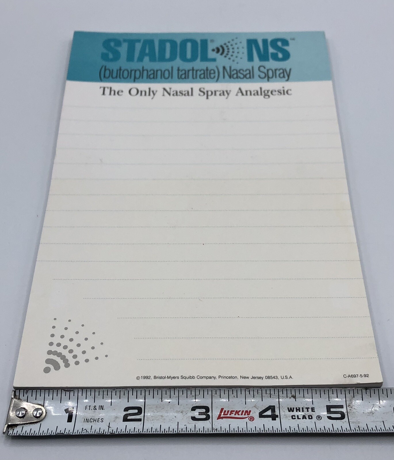 Retro 1992 Drug Rep STADOL NS Notepad 49 Pages Bristol-Myers Squibb Vtg Medical