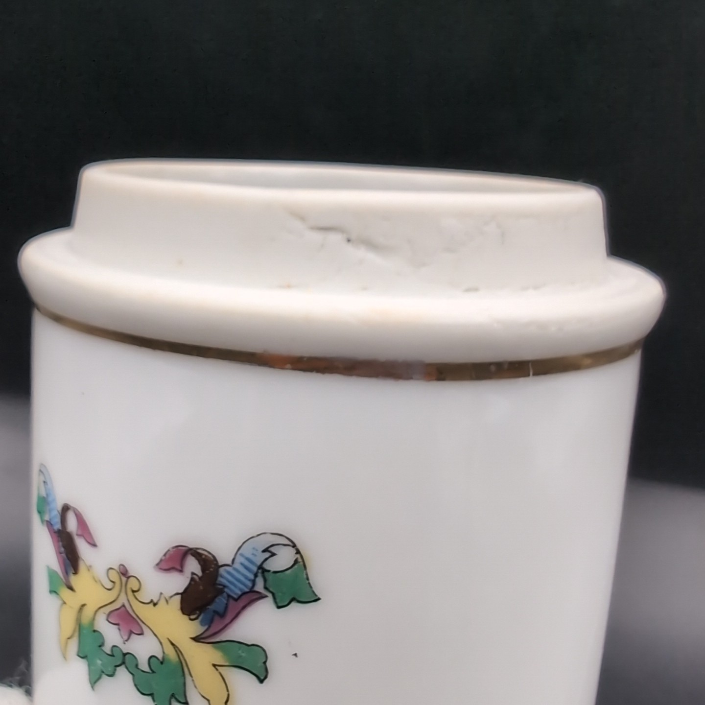 VTG Porcelain Apothecary Jar Vitamin Gold Trim DOM