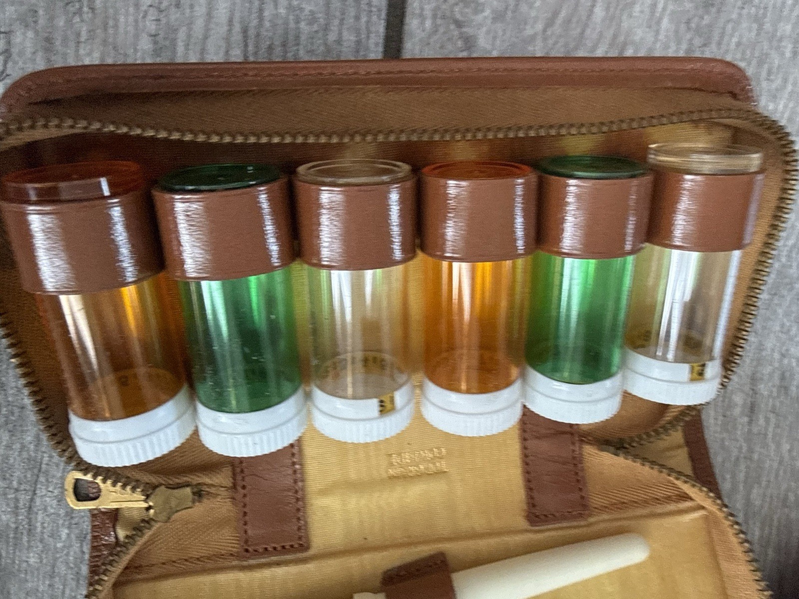 Vintage Leather Apothecary / Medical Sample Travel Kit Cowhide Vial Case 50s 60s