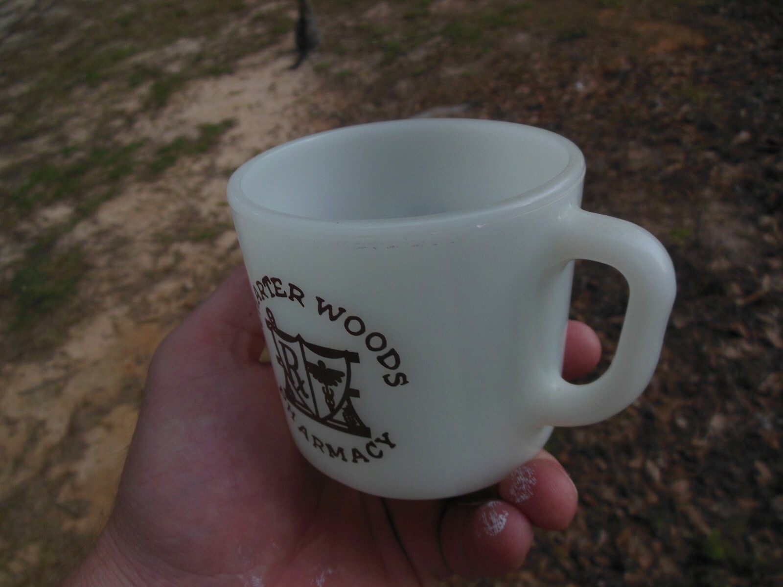 Anchor Hocking Milk Glass Coffee Mug Cup Charter Woods Pharmacy Dothan Alabama