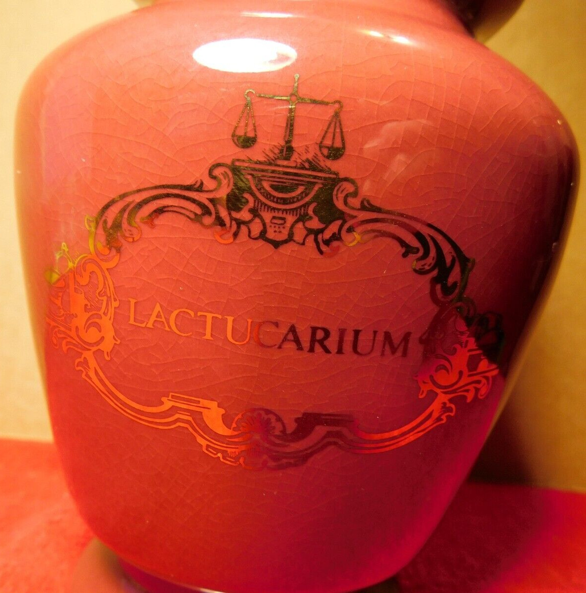 Jar~Apothecary Jar Eli Lilly “Lactucarium” Pharmaceutical 4/303 Maroon Empty
