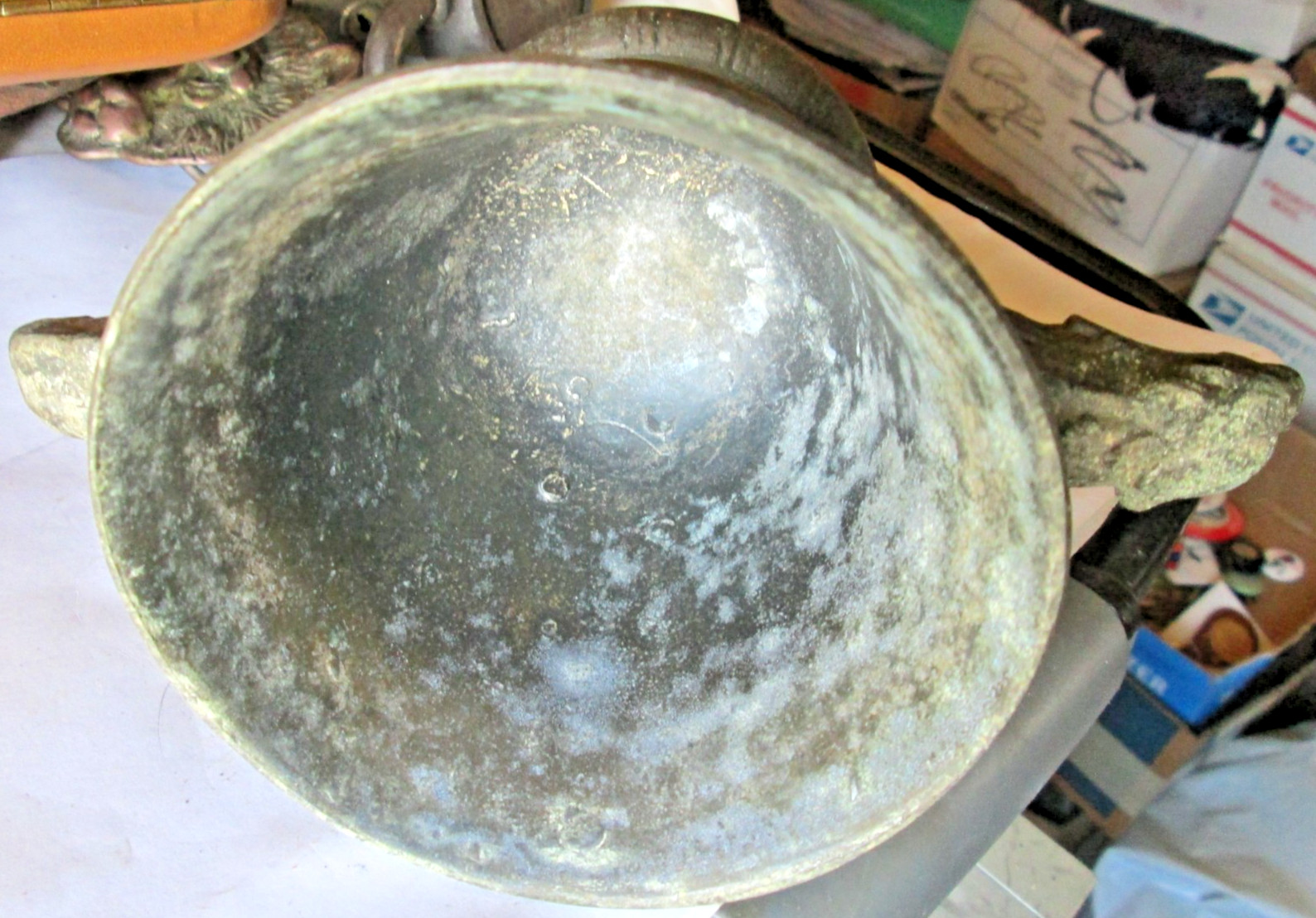 VINTAGE CAST PEWTER APOTHECARY MORTAR, RICHARD A. KLEIN INC. NORWOOD, MA, USED