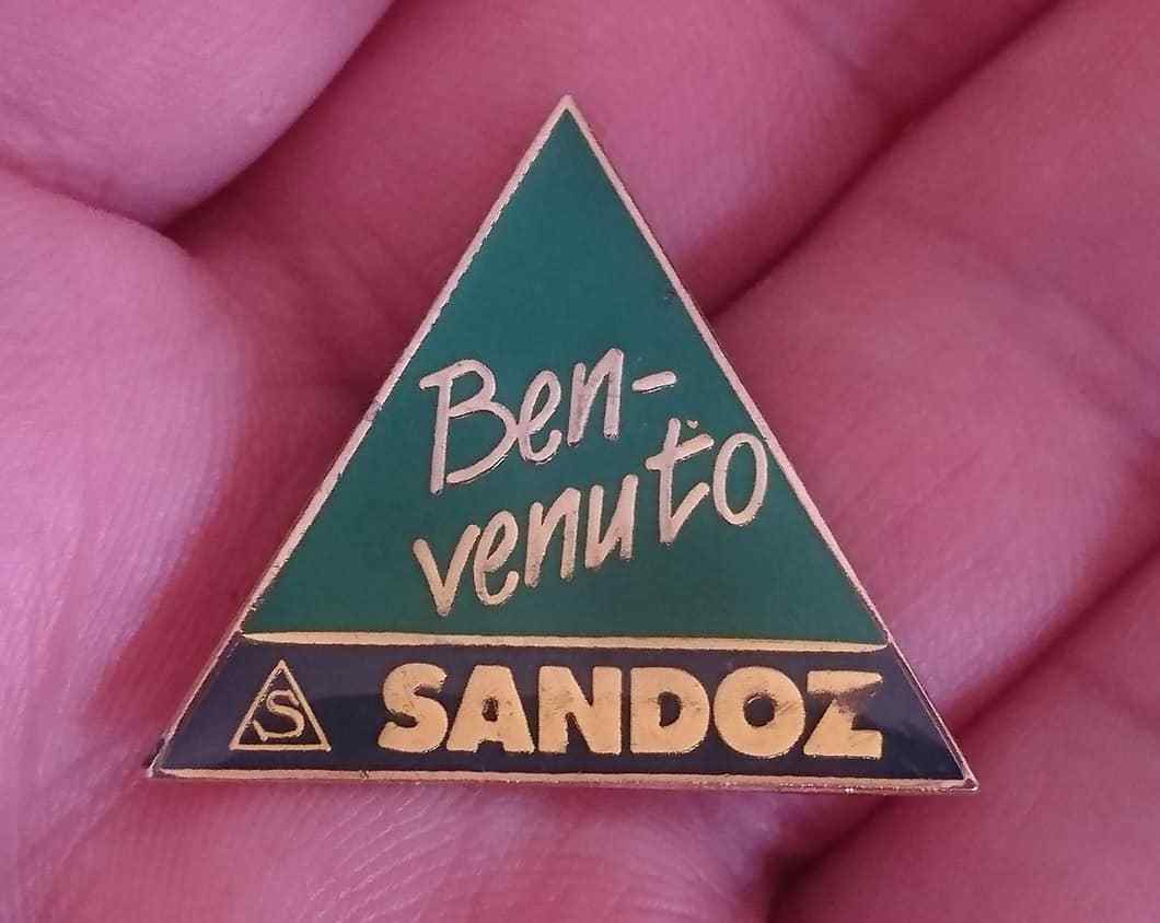 SANDOZ Pharmaceuticals pin LSD Albert Hofmann – BENVENUTO logo pin badge