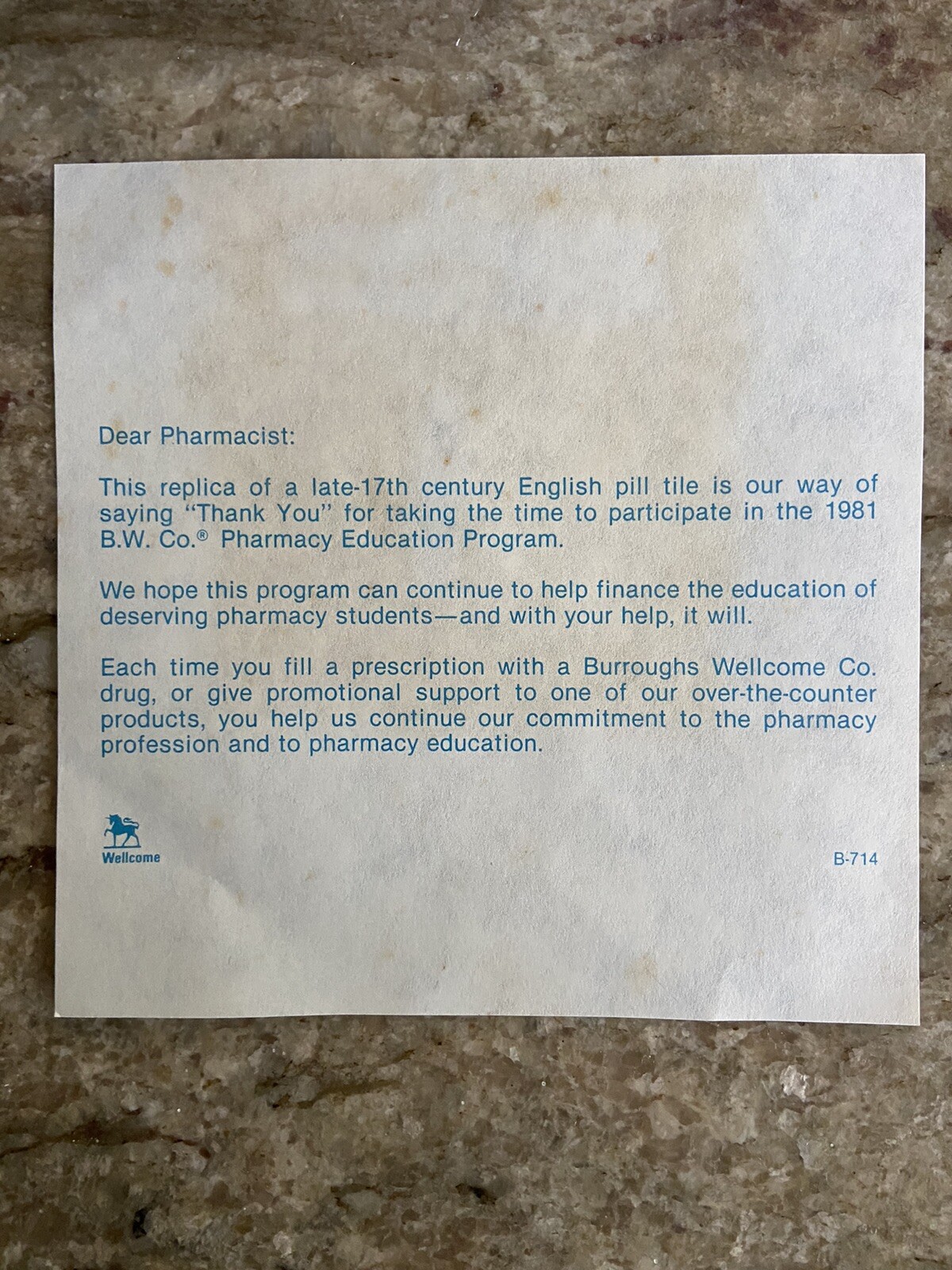 BURROUGHS WELLCOME Pharmacy English Pill Tile London Apothecary DELFT
