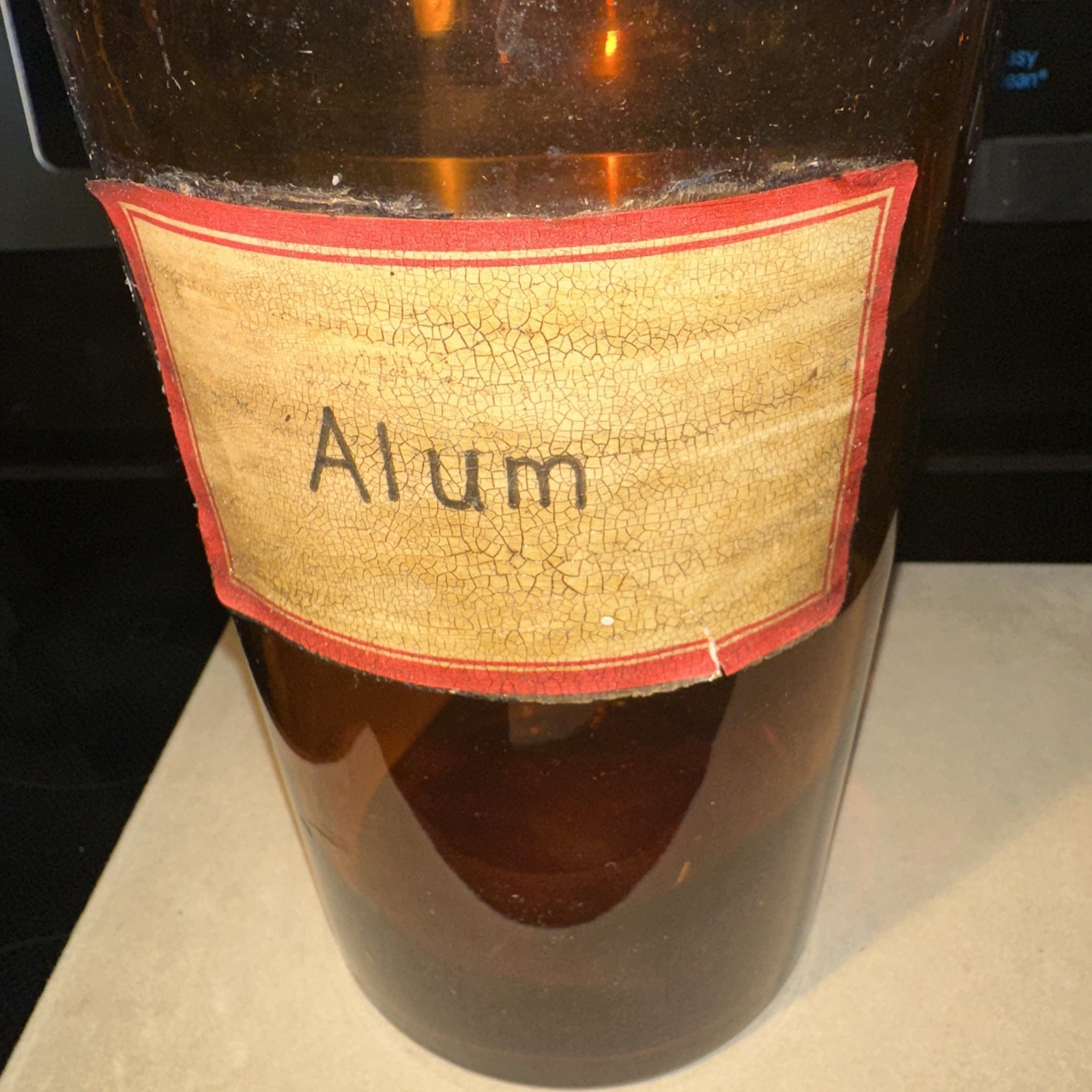 Antique Amber Alumen Apothecary Large Glass Jar, 1920s ~ 10 Inches Tall ~