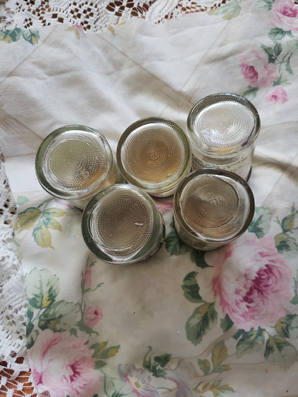 Vtg Pharmacy Product Jars Clear Glass, With Labels, Group Of Five