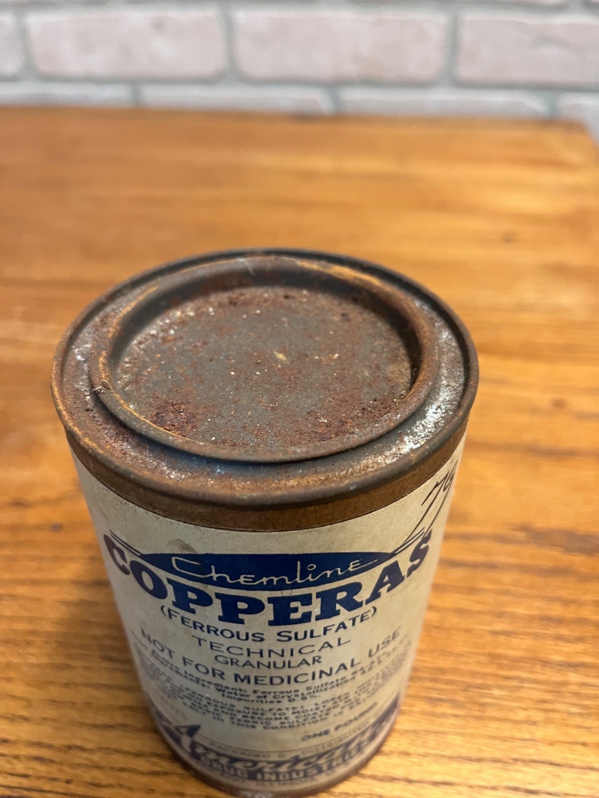 Vintage Chemline Copperas Granular Drug Store Jar Can w/ Contents