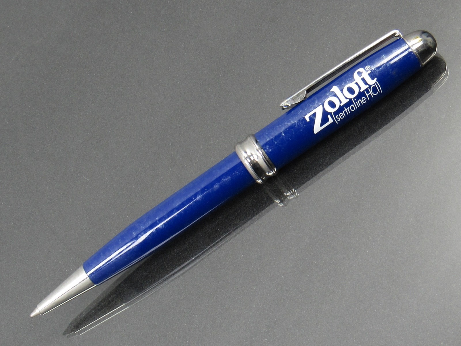 Zoloft Silver & Blue Marbled Metal PEN Drug Rep Pharmaceutical Promo Advertising