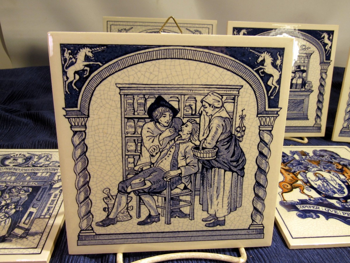 12 DELFT HAND PAINTED BURROUGHS & WELLCOME CO BLUE AND WHITE PLAQUES (EZS004602)