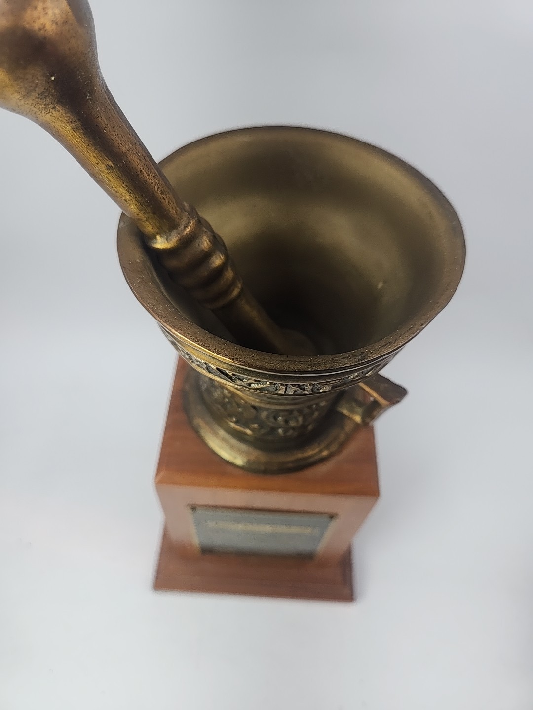 Vintage Original 1956 Rexall Drugs Apothecary Award Mortar Pestle Bronze Dutch
