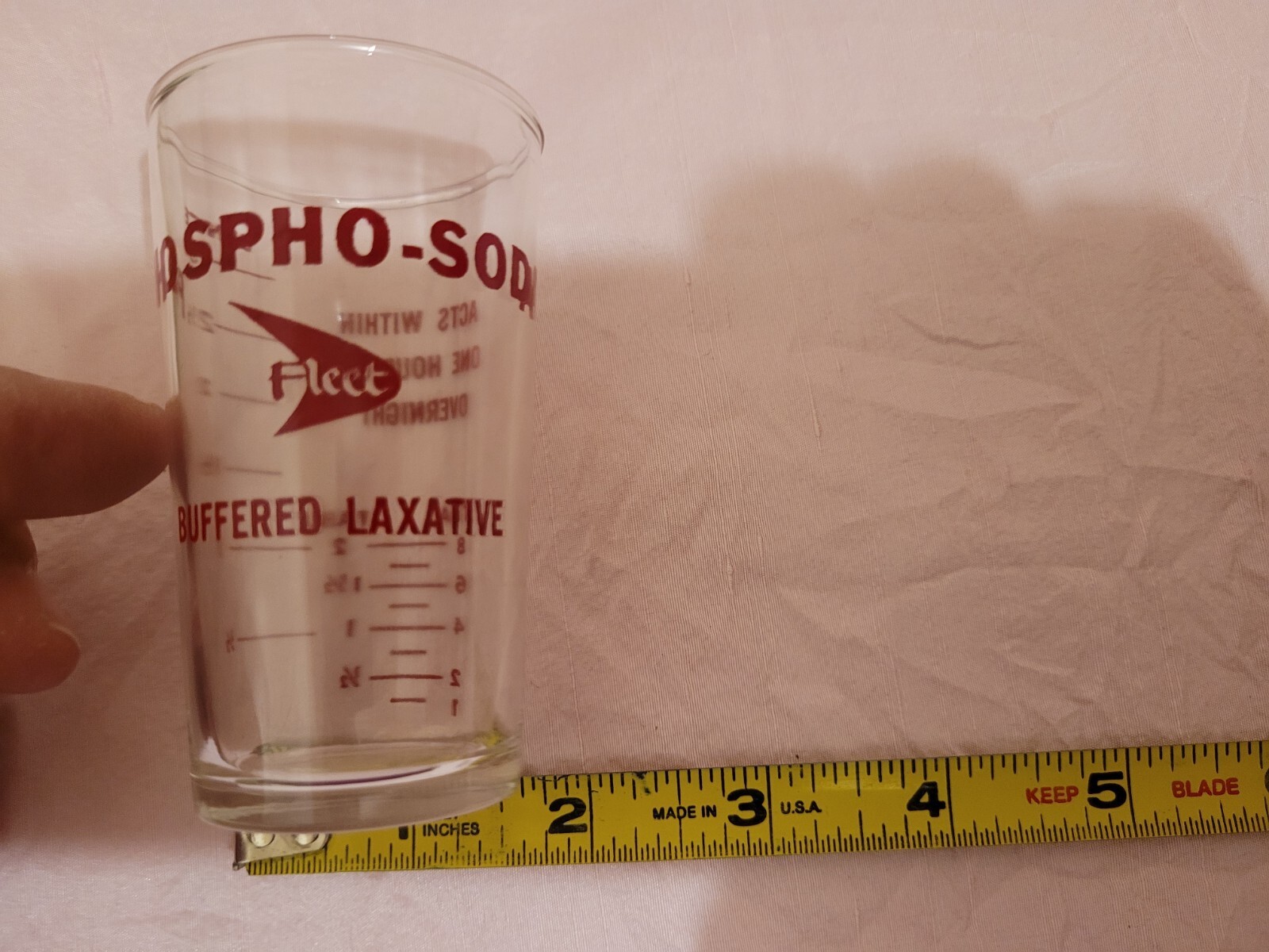Fleet Phospho Soda Glass Measuring Cup Buffered Laxative Medical Ad Hazel Atlas