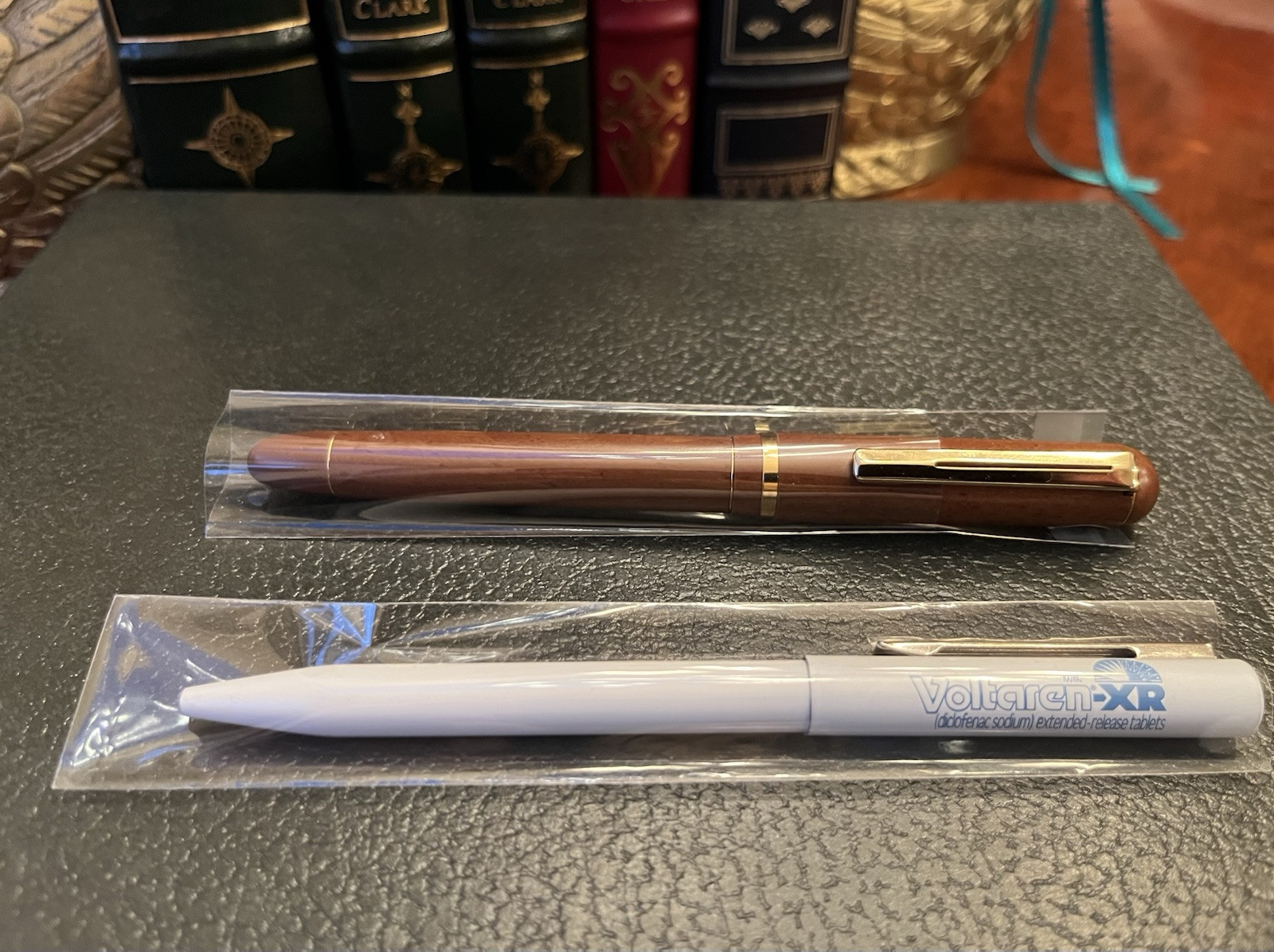 2 Rare Voltaren Metal And Wood Pharmaceutical Drug Rep Pens! Write!
