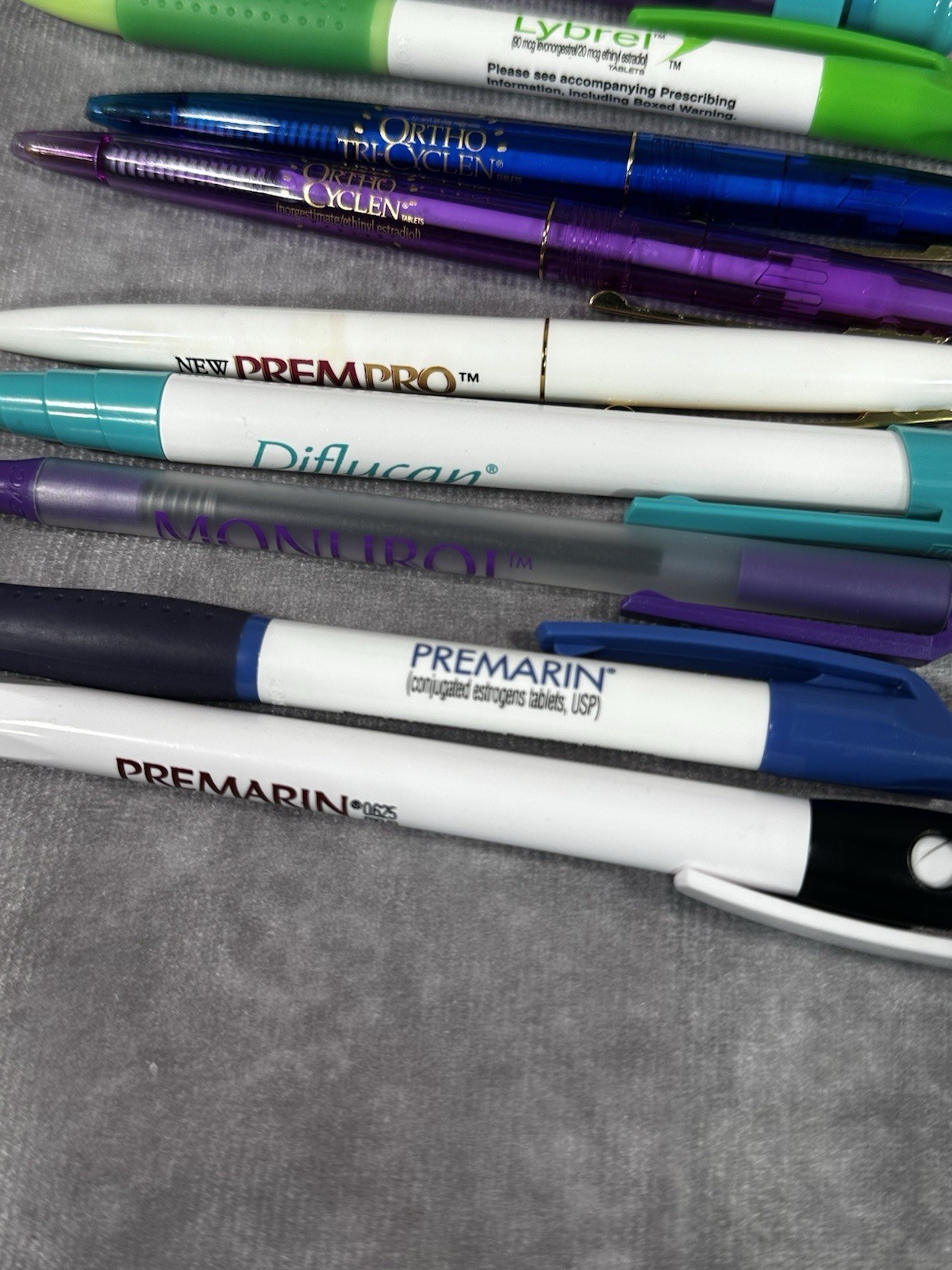 Pharmaceutical rep medication drug ink pens women’s health Premarin Flagyl Ortho