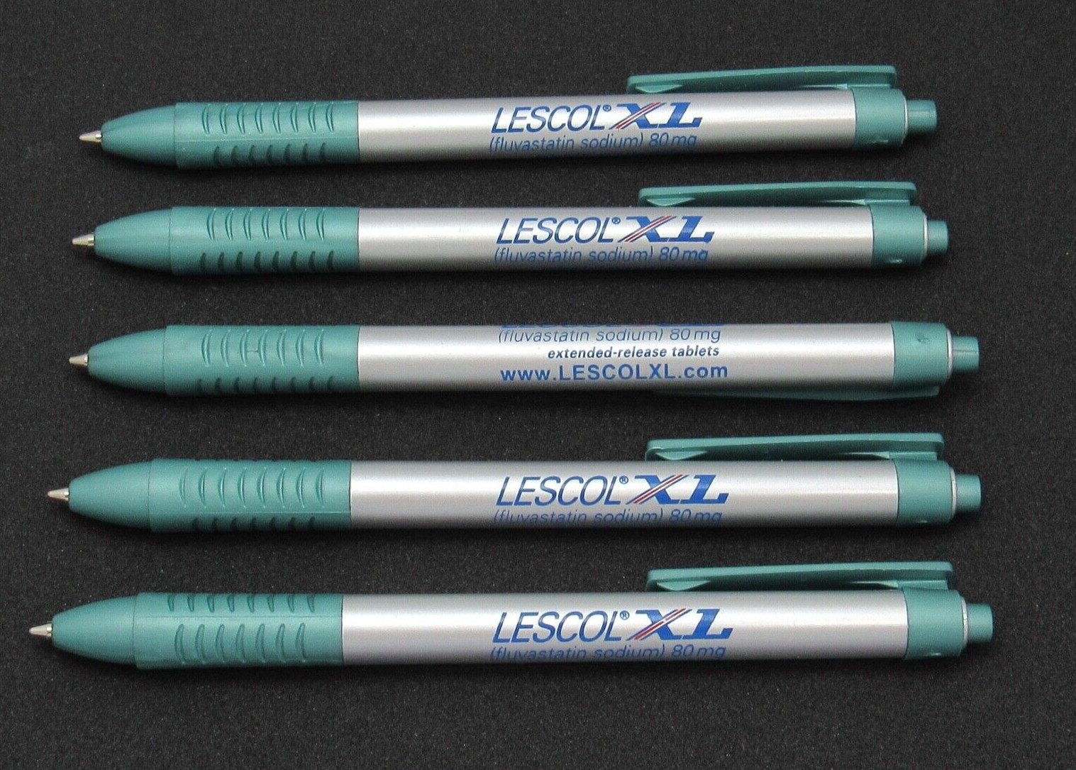 Silver & Green Lescol PENS Drug Rep Pharmaceutical Promo Advertising Lot of 5
