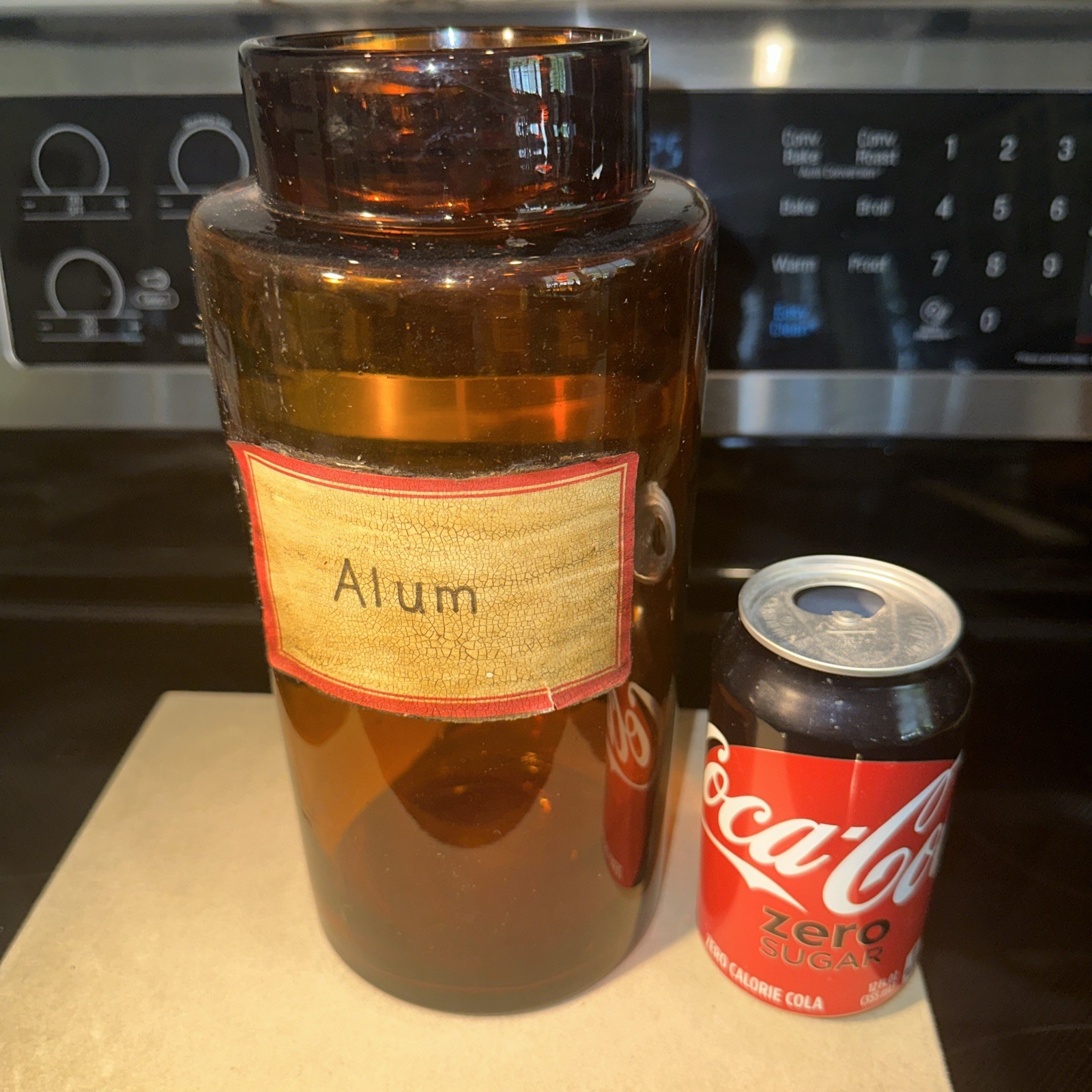 Antique Amber Alumen Apothecary Large Glass Jar, 1920s ~ 10 Inches Tall ~