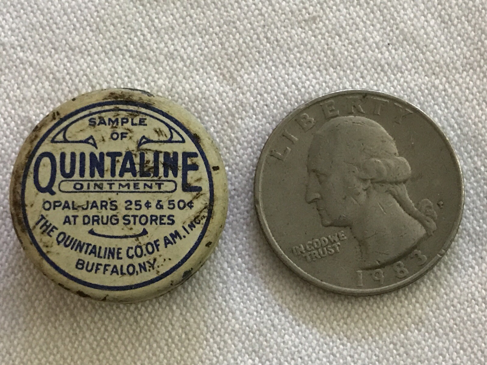 QUINTALINE OINTMENT Vintage Tiny Sample Full Tin, Buffalo, New York