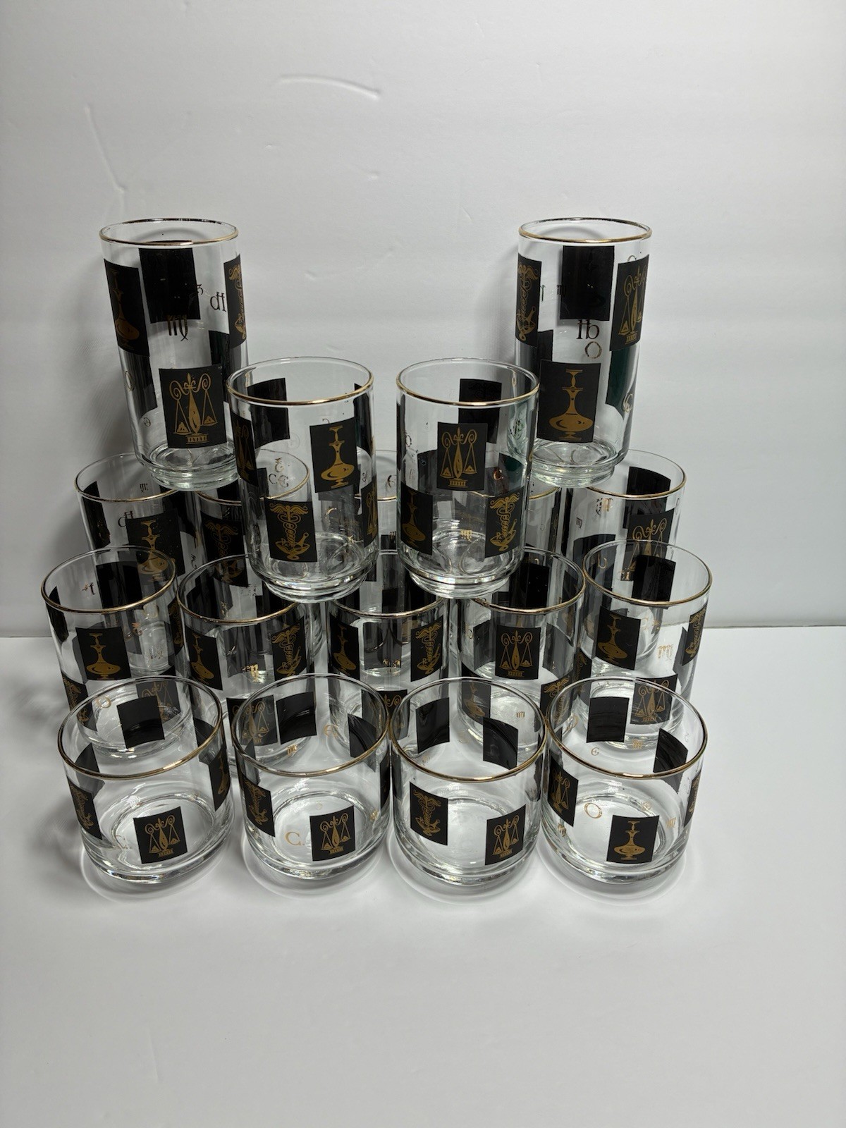 MCM Medical Pharmacy Libbey Glasses Black & 22 KT Gold 7 Tall 7 Medium 4 Short