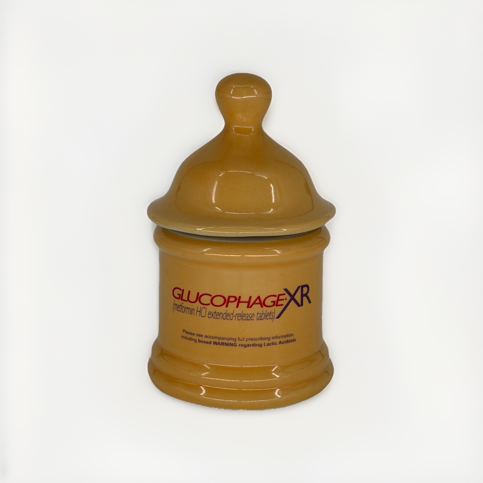 Vtg Glucophage XR Ceramic Promo Counter Jar w/ Lid 7” Pharma USA