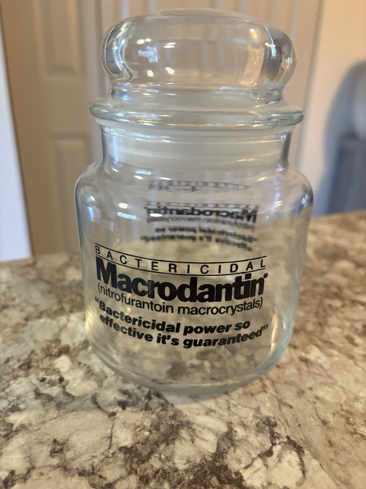 Macrodantin Drug Rep Pharmaceutical Advertising Glass Apothecary Jar W/Lid